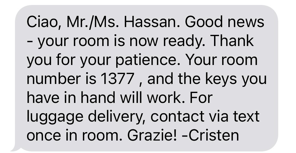 Loews Portofino Bay Orlando guest service texts
