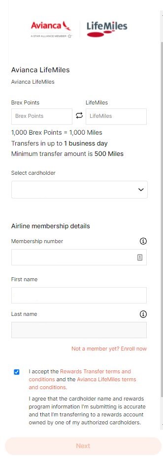 Brex transfer points