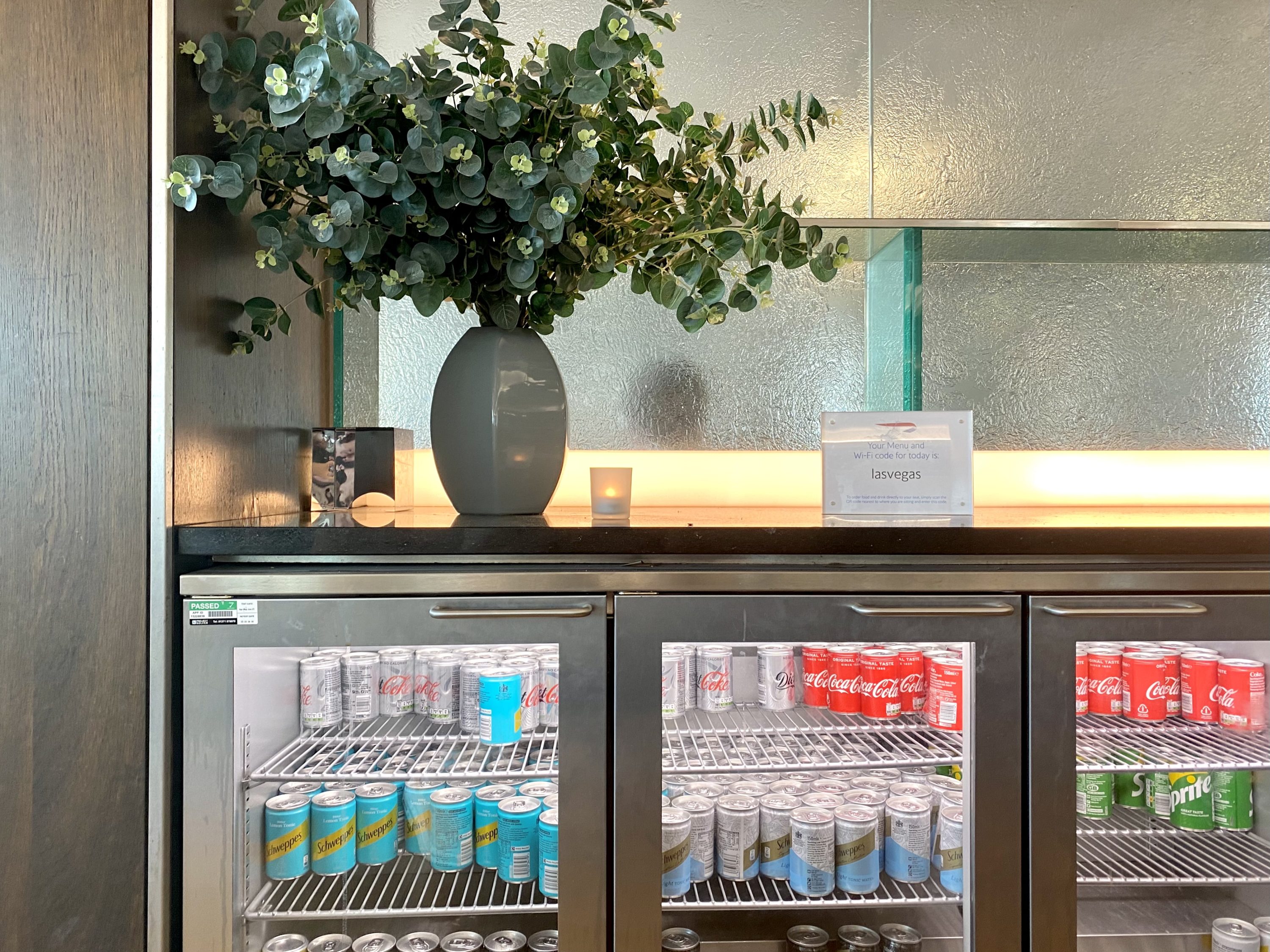 British Airways Galleries South Lounge help-yourself-soft drinks