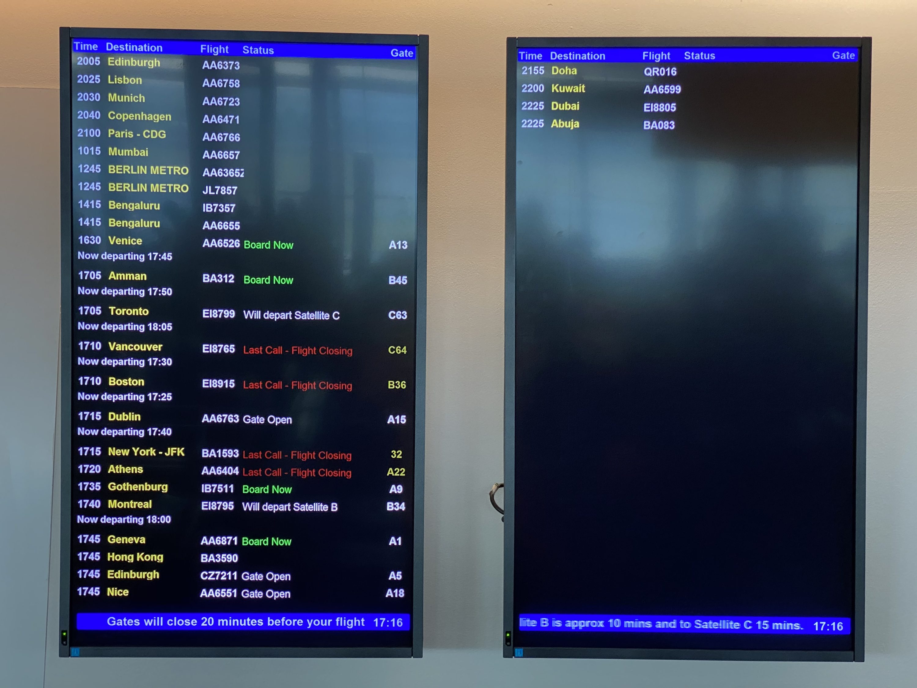 British Airways Galleries South departures board