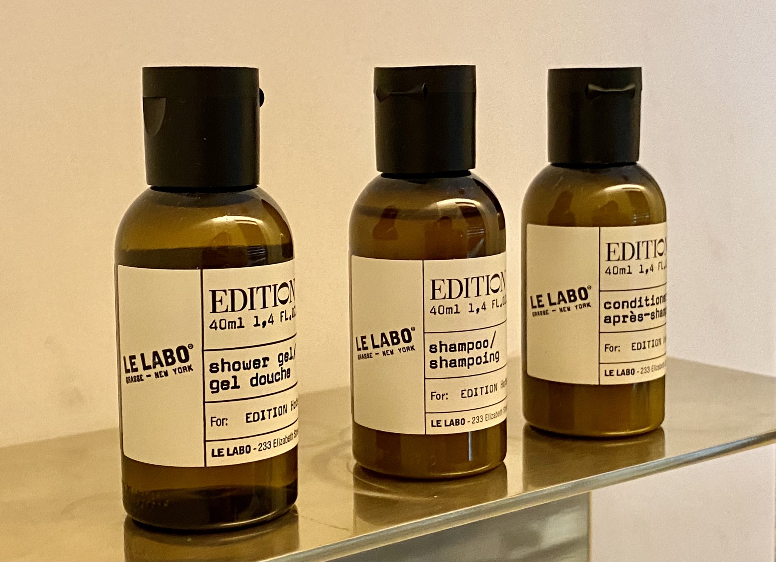 The Barcelona EDITION Deluxe Room bathroom amenities