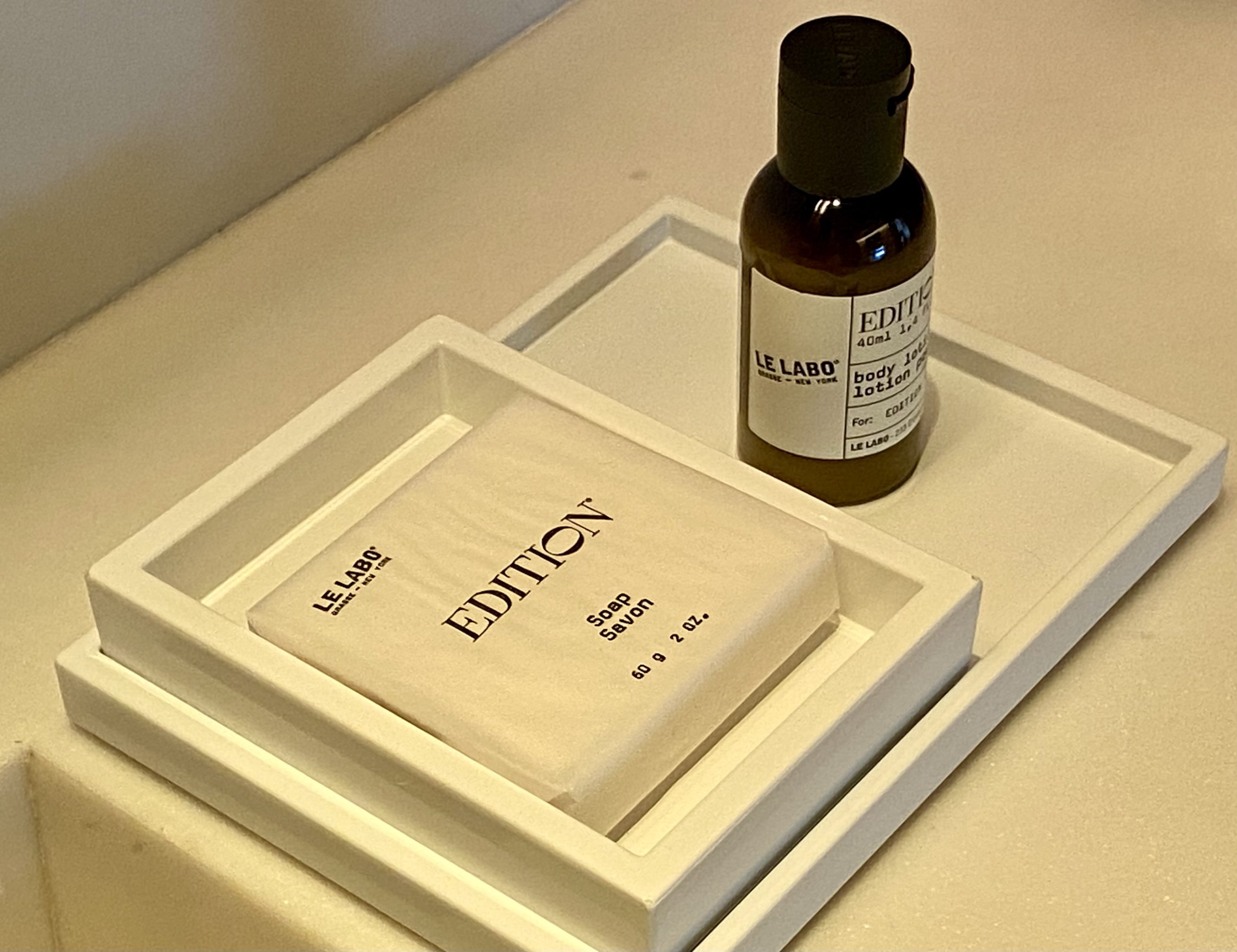 The Barcelona EDITION Deluxe Room bathroom amenities 