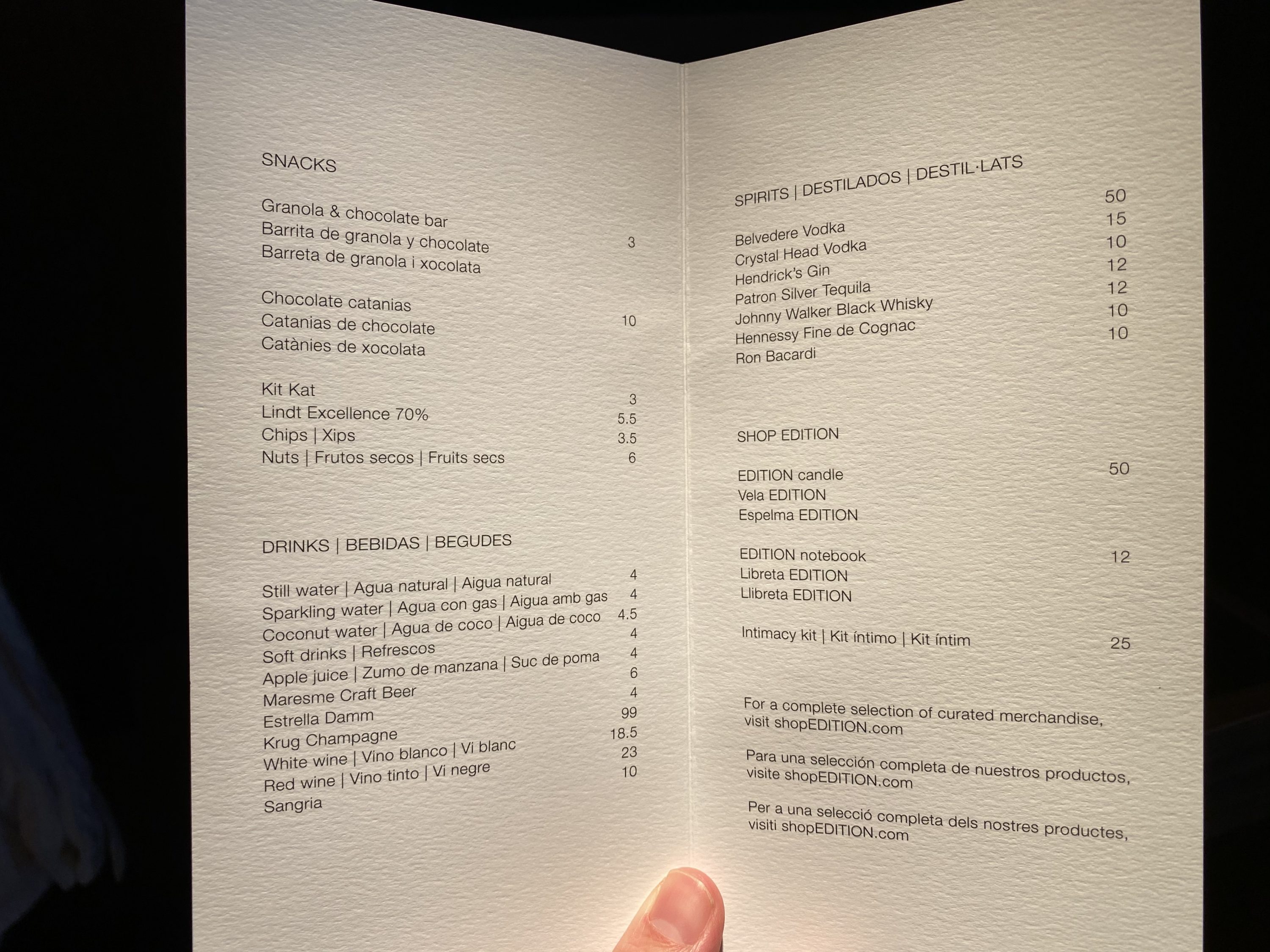 The Barcelona EDITION Deluxe Room 805 minibar