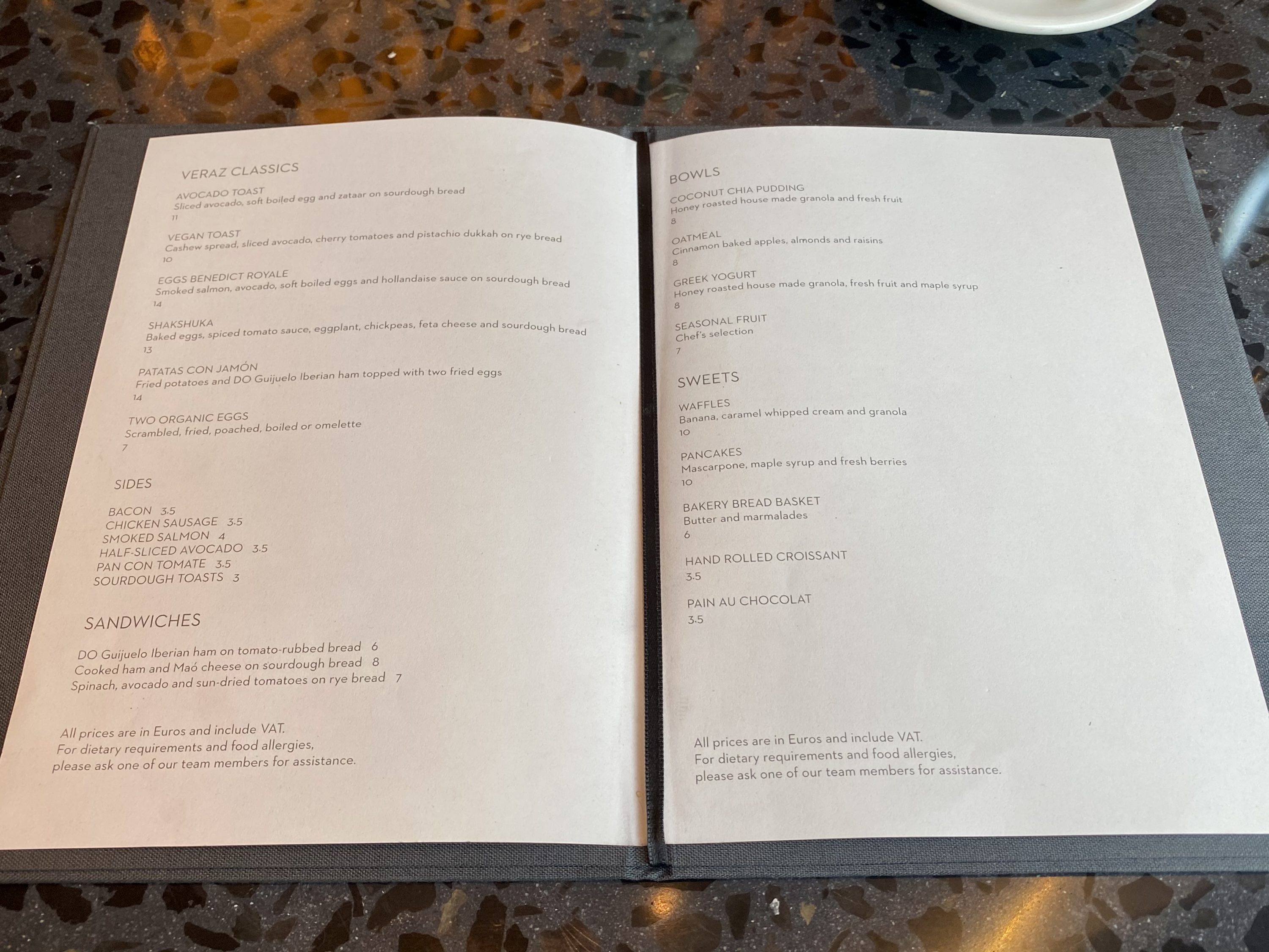 The Barcelona EDITION Bar Veraz menu