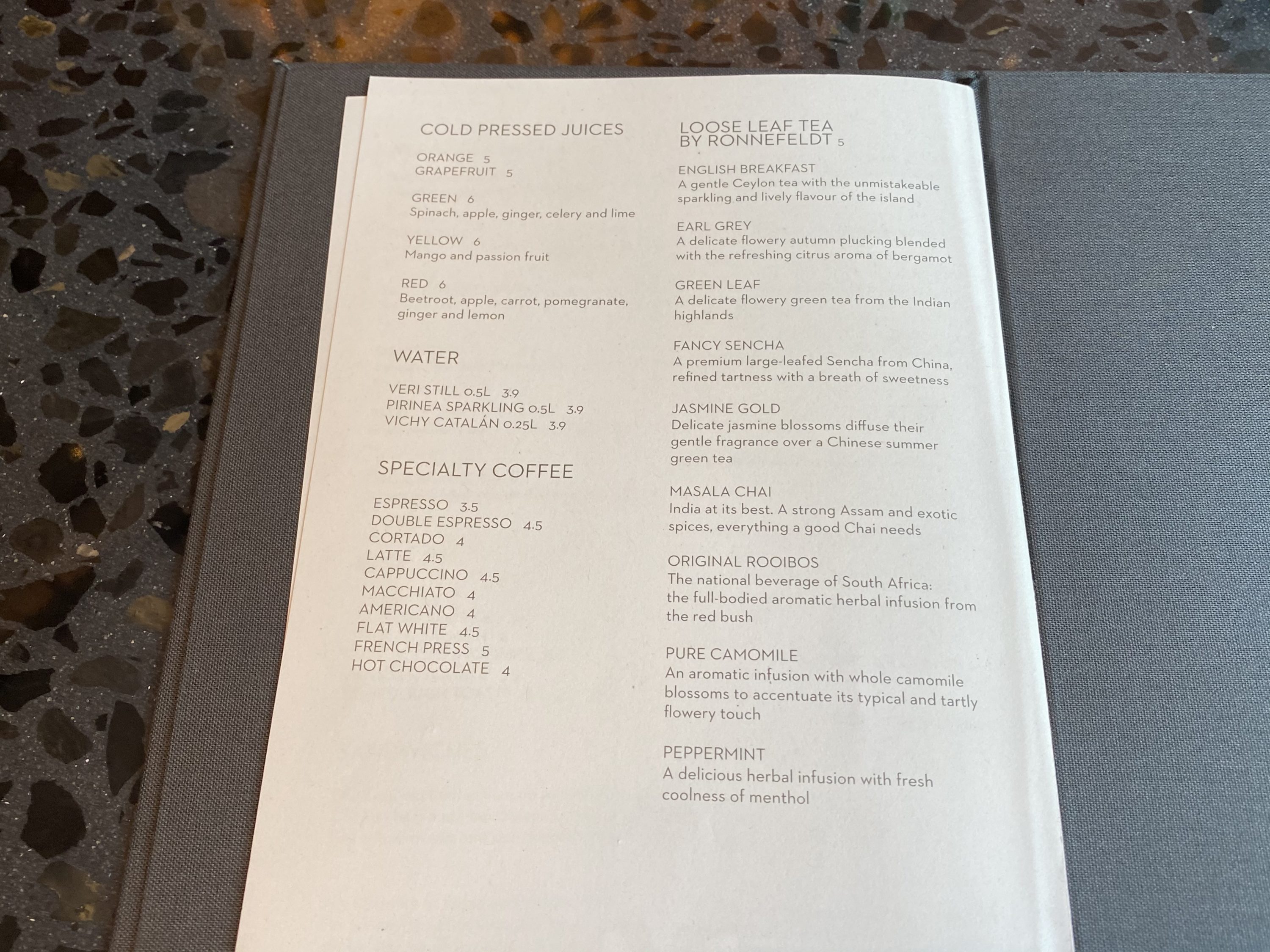 The Barcelona EDITION Bar Veraz menu