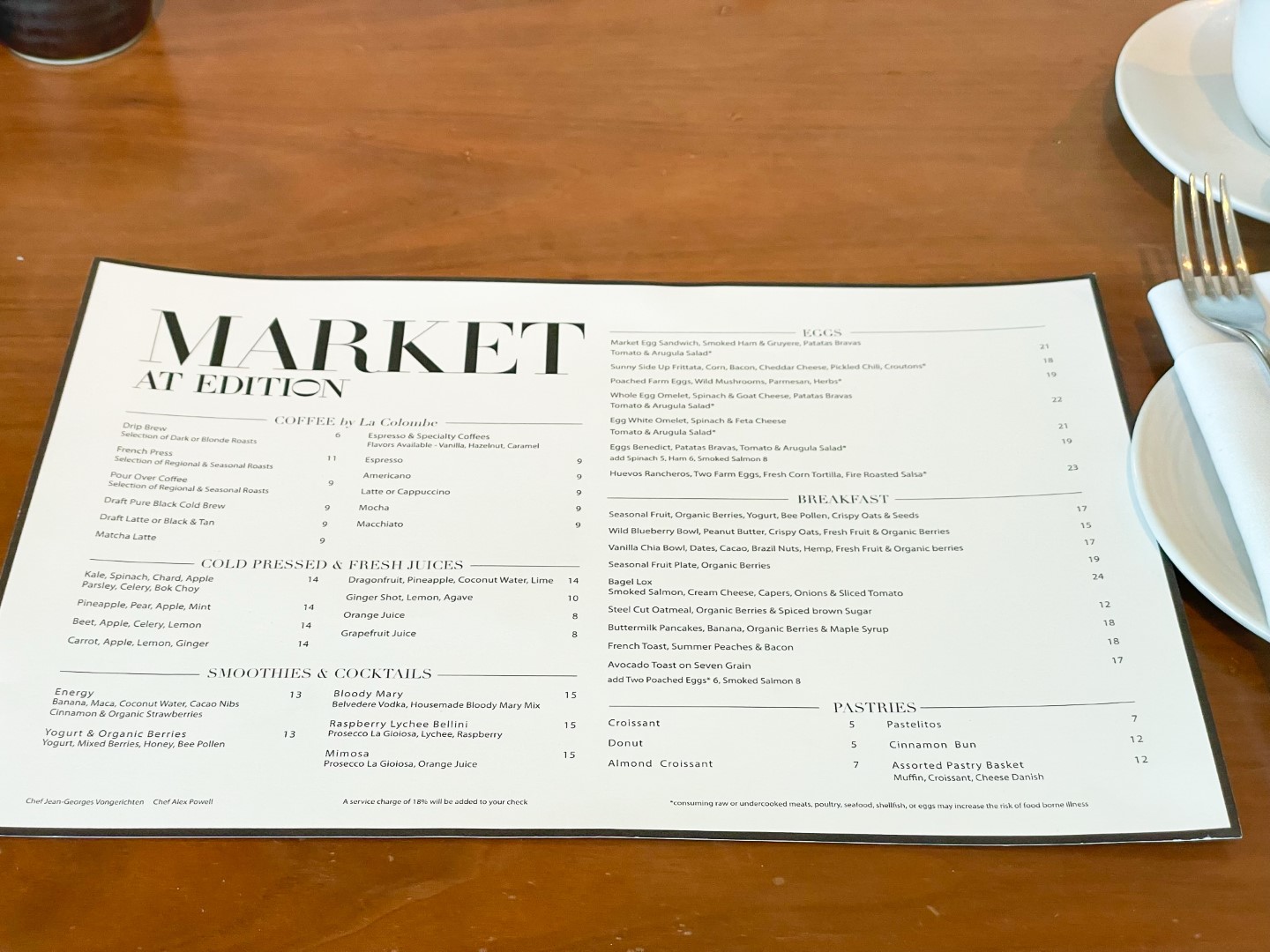 The Miami Beach EDITION The Market Breakfast Menu 