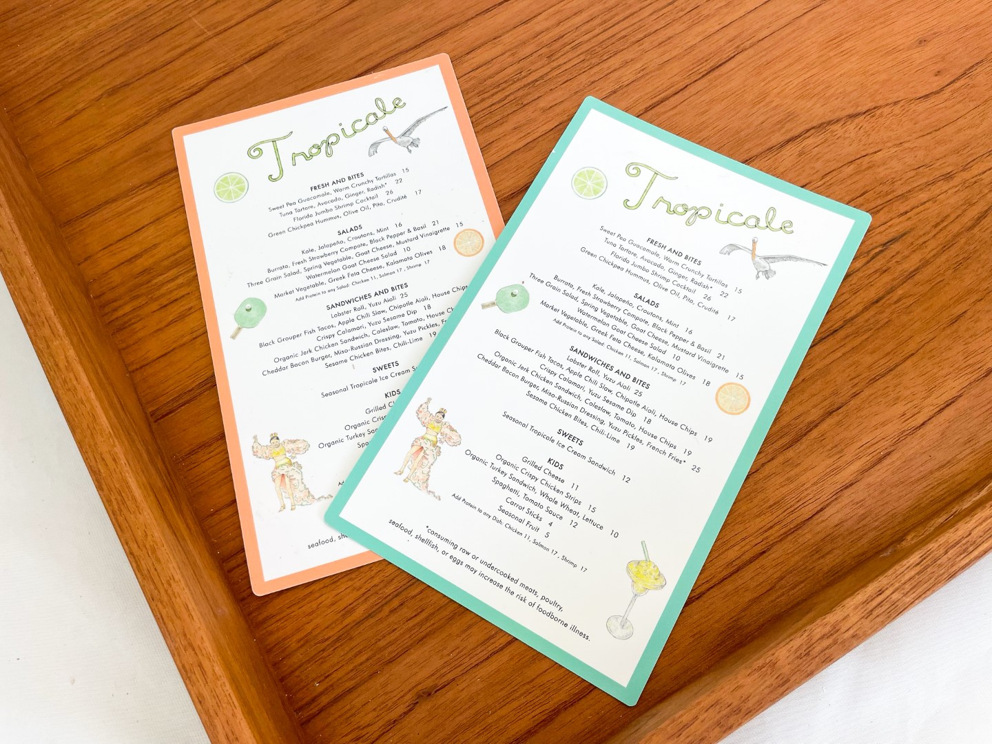 The Miami Beach EDITION Tropicale menus 