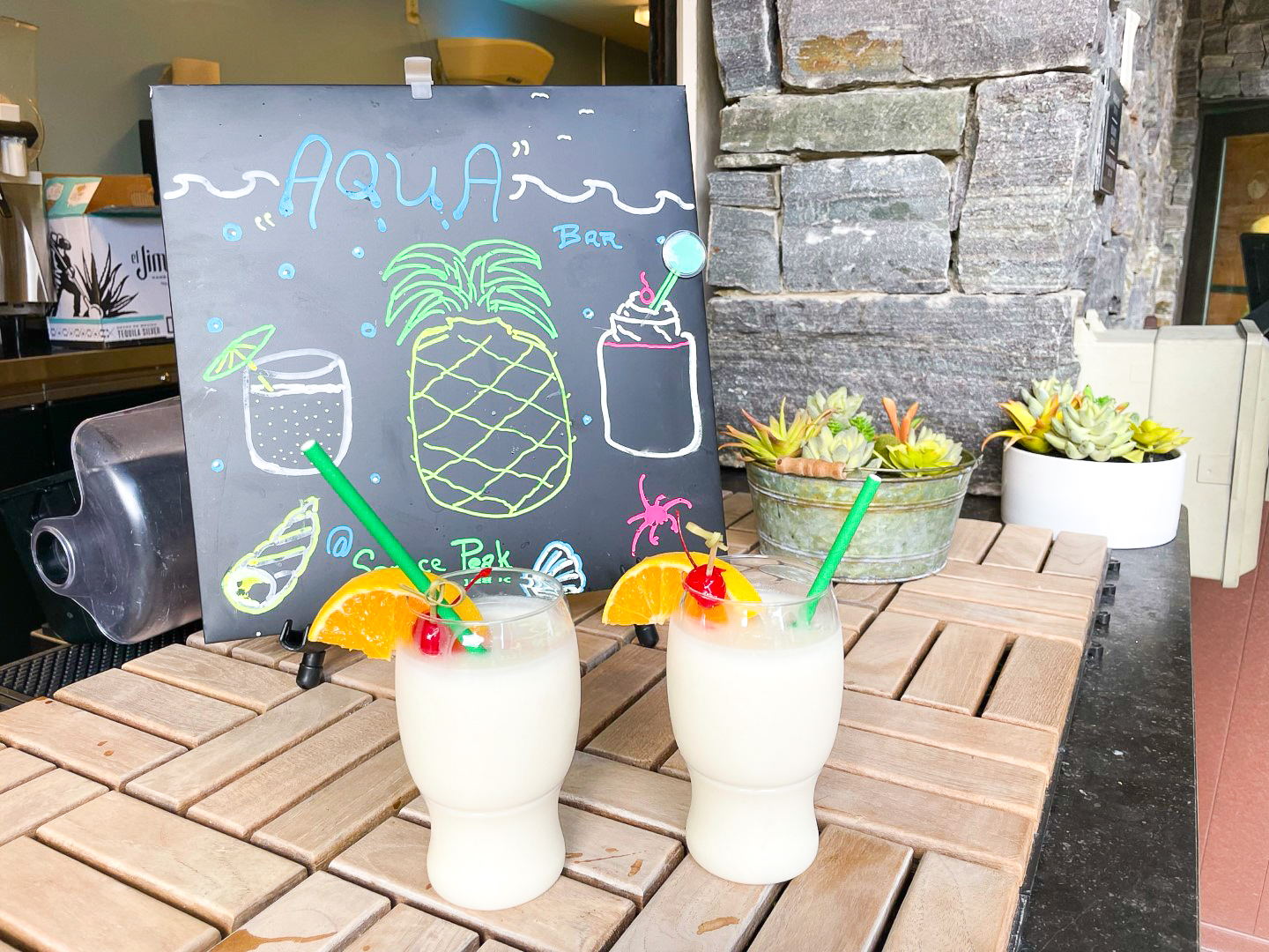 Aqua pina coladas at The Lodge at Spruce Peak Destination by Hyatt Stowe Vermont
