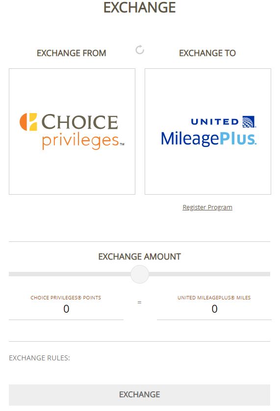 Choice Privileges transfer points screen