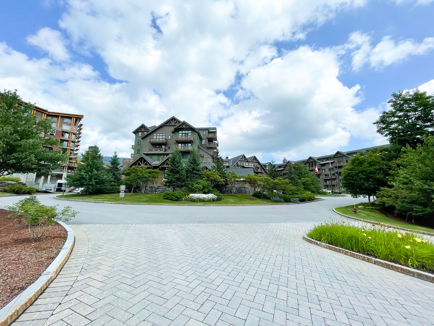 Driveway entrance to The Lodge at Spruce Peak Destination by Hyatt Stowe Vermont
