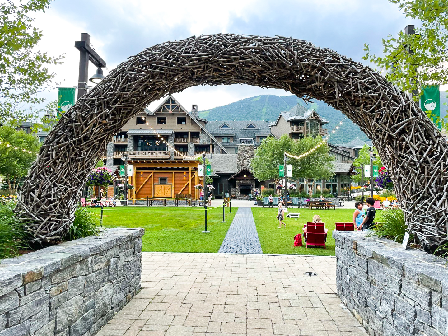 Entrance to the Village Green at The Lodge at Spruce Peak Destination by Hyatt Stowe Vermont