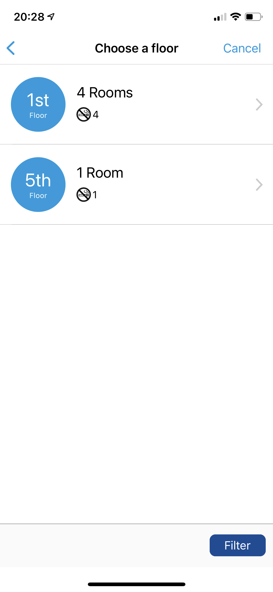 Hilton app room selection