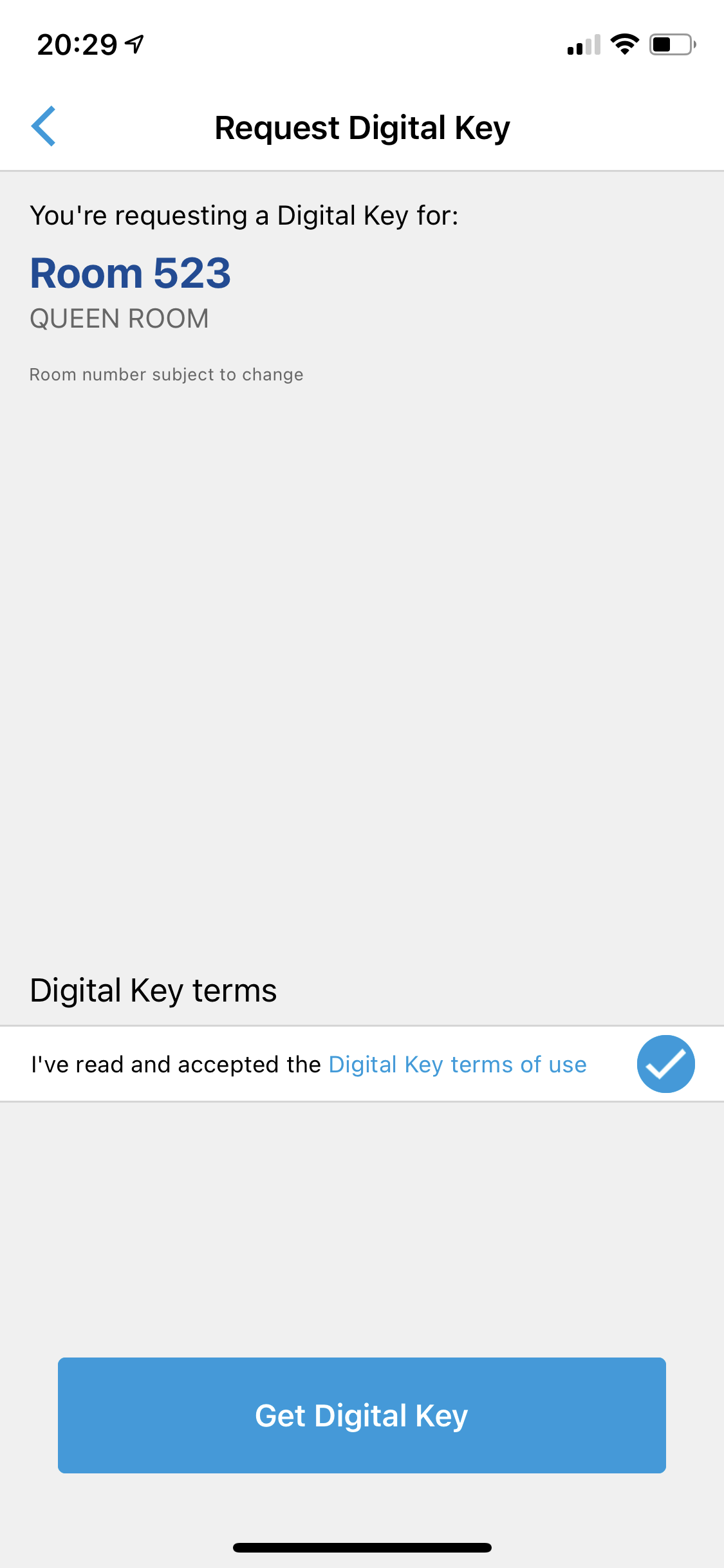 Hilton app room selection