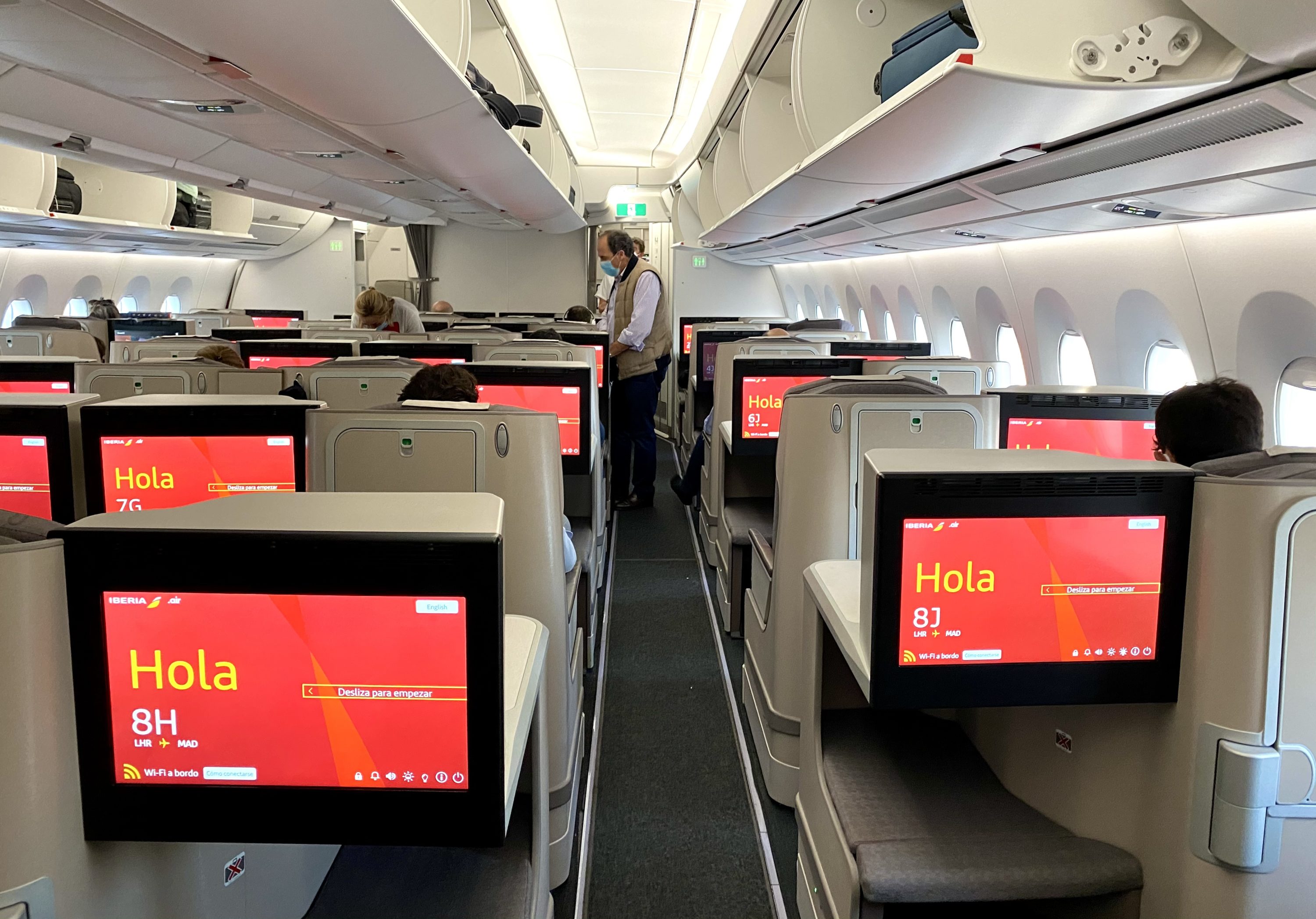 Iberia A350 business class seat in reclined position Iberia A350 business class back to front