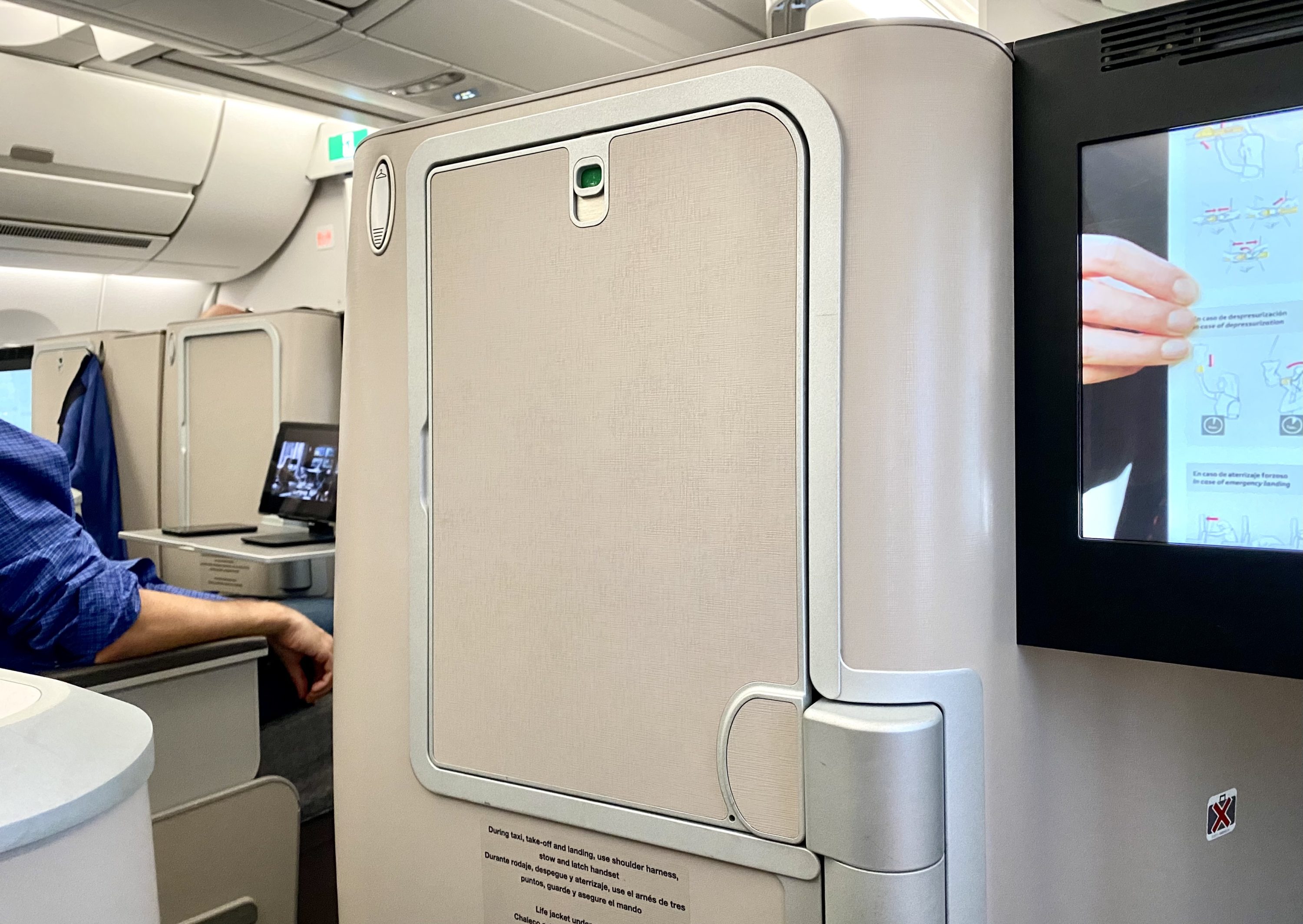Iberia A350 business class stowed tray table