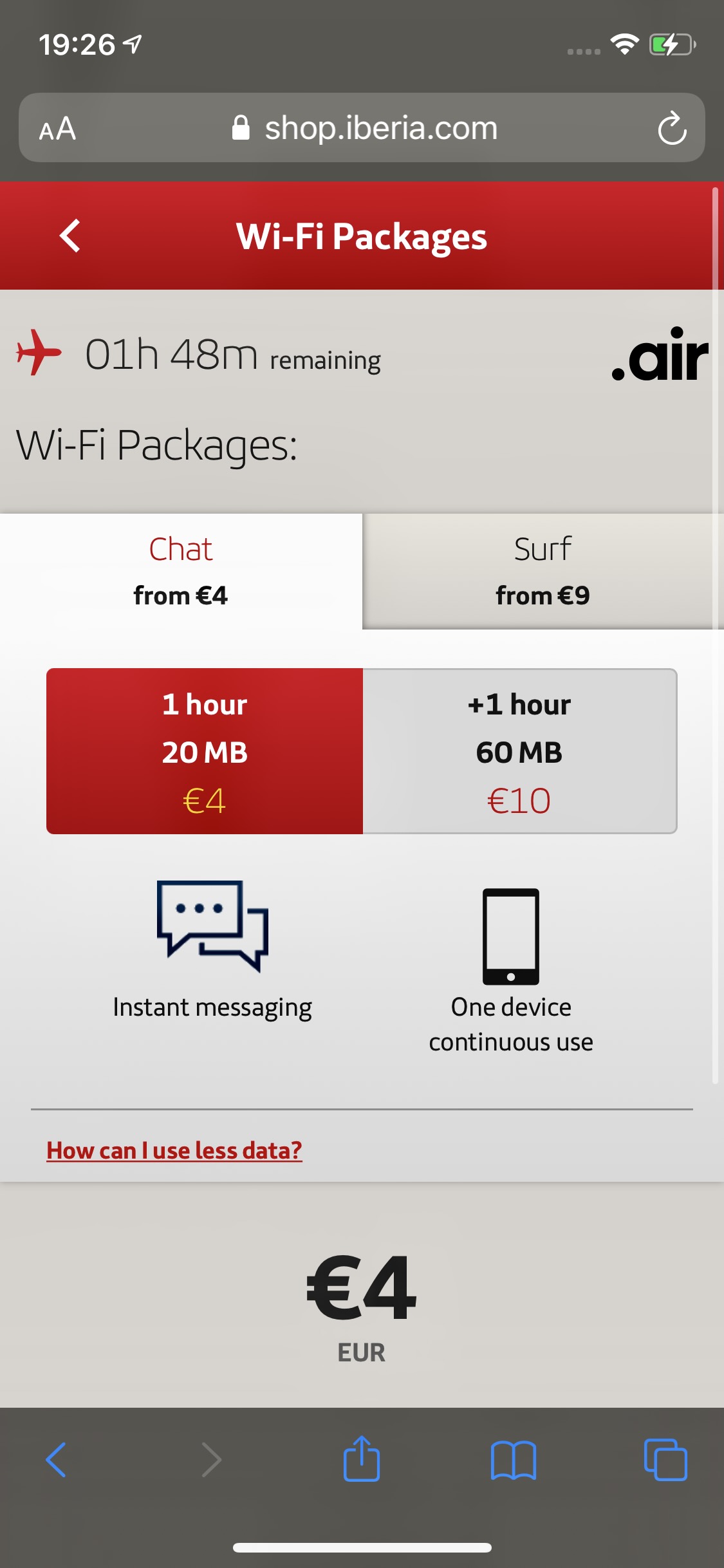 Iberia Wi-Fi Chat packages