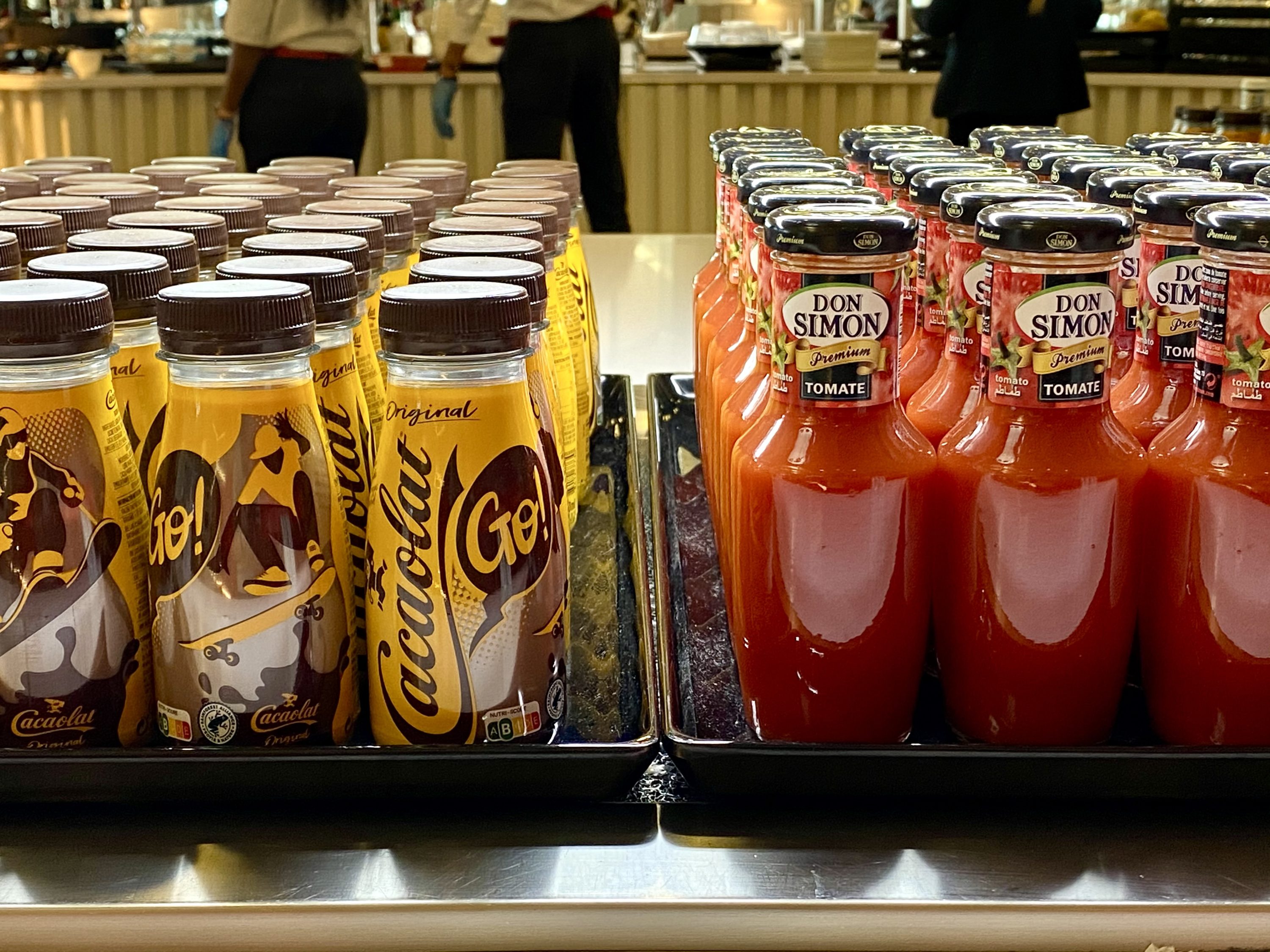 Iberia Sala VIP Dali Madrid Cacaolat and tomato juice