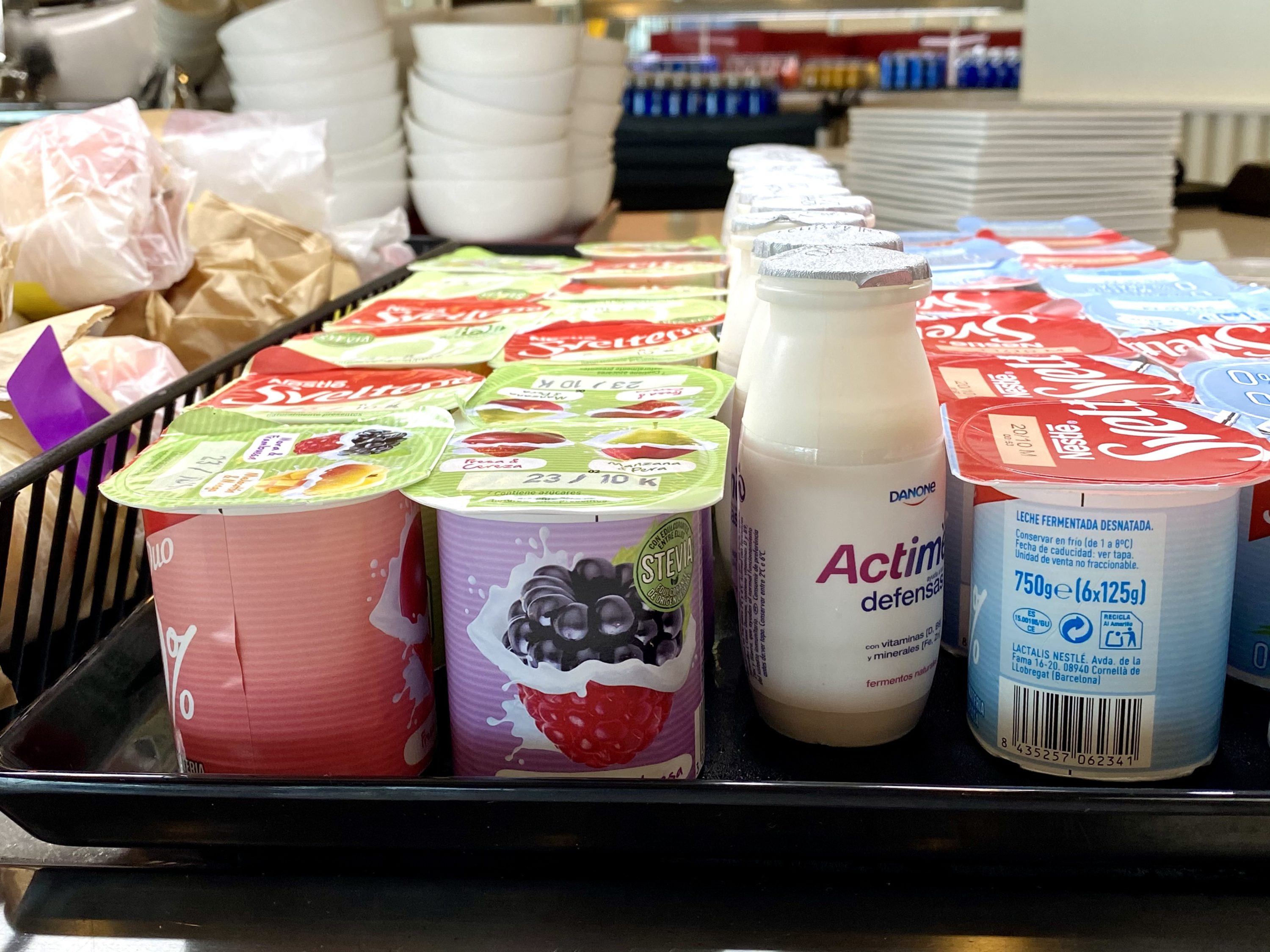 Iberia Sala VIP Dali Madrid yoghurt selection