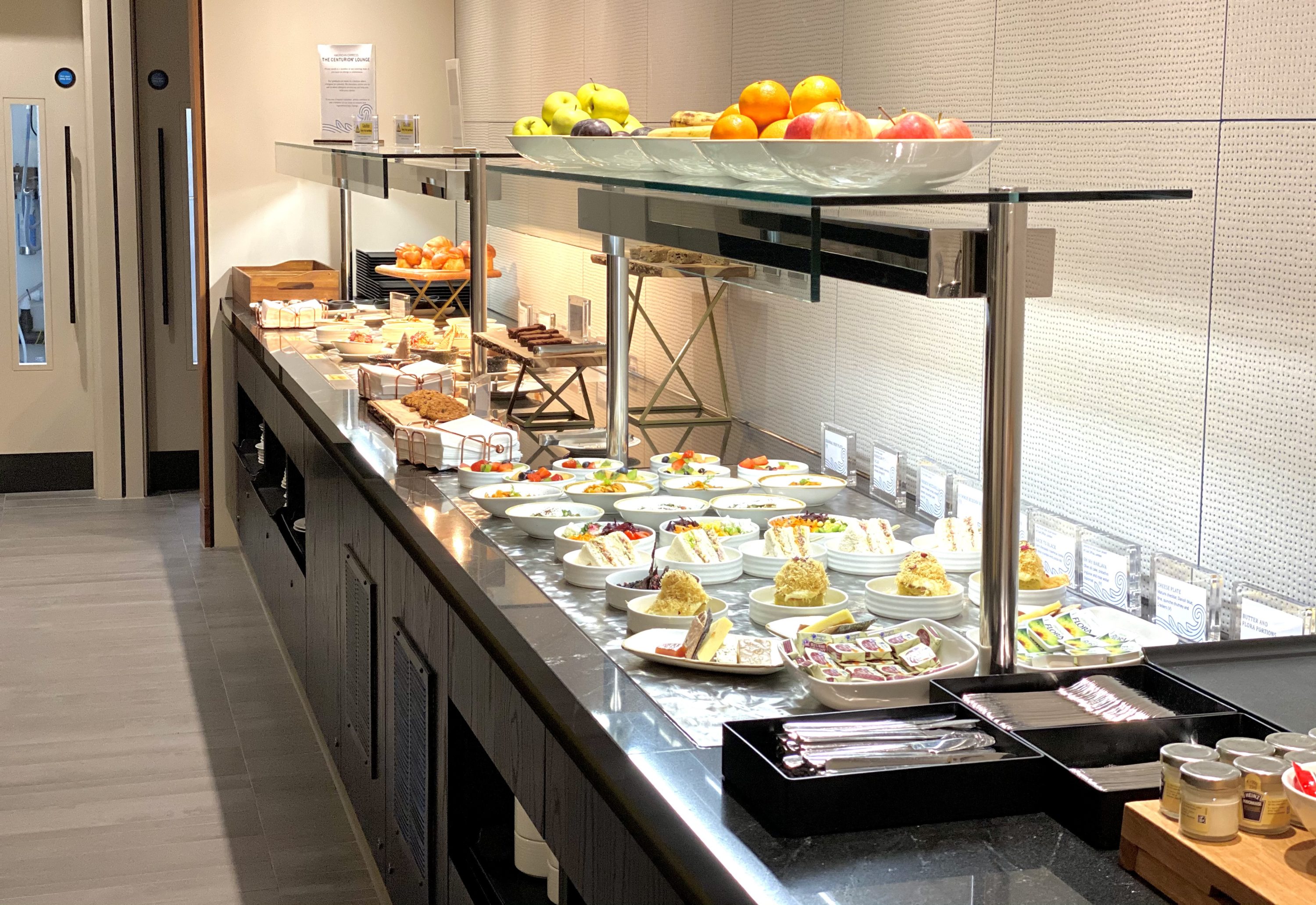 American Express Centurion Lounge Heathrow Terminal 3 buffet area