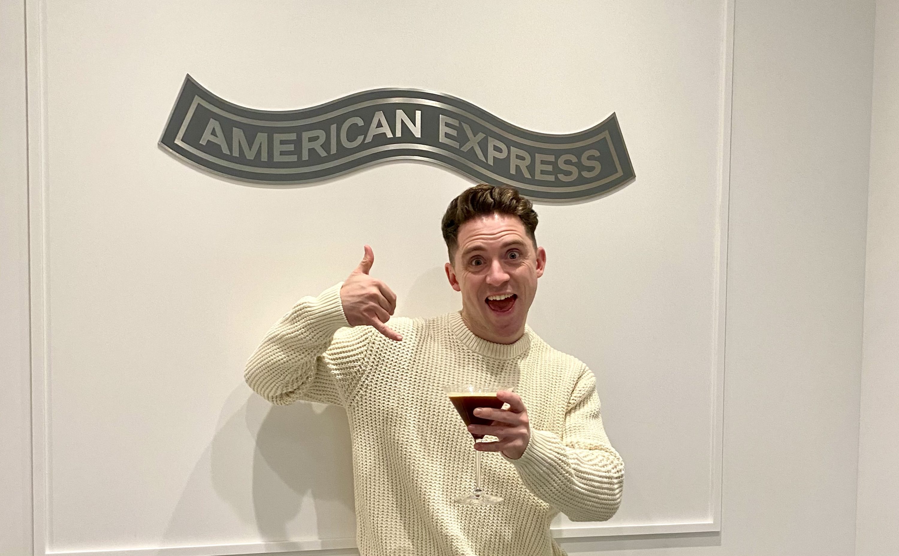 American Express Centurion Lounge Heathrow Terminal 3 espresso martini and American Express logo