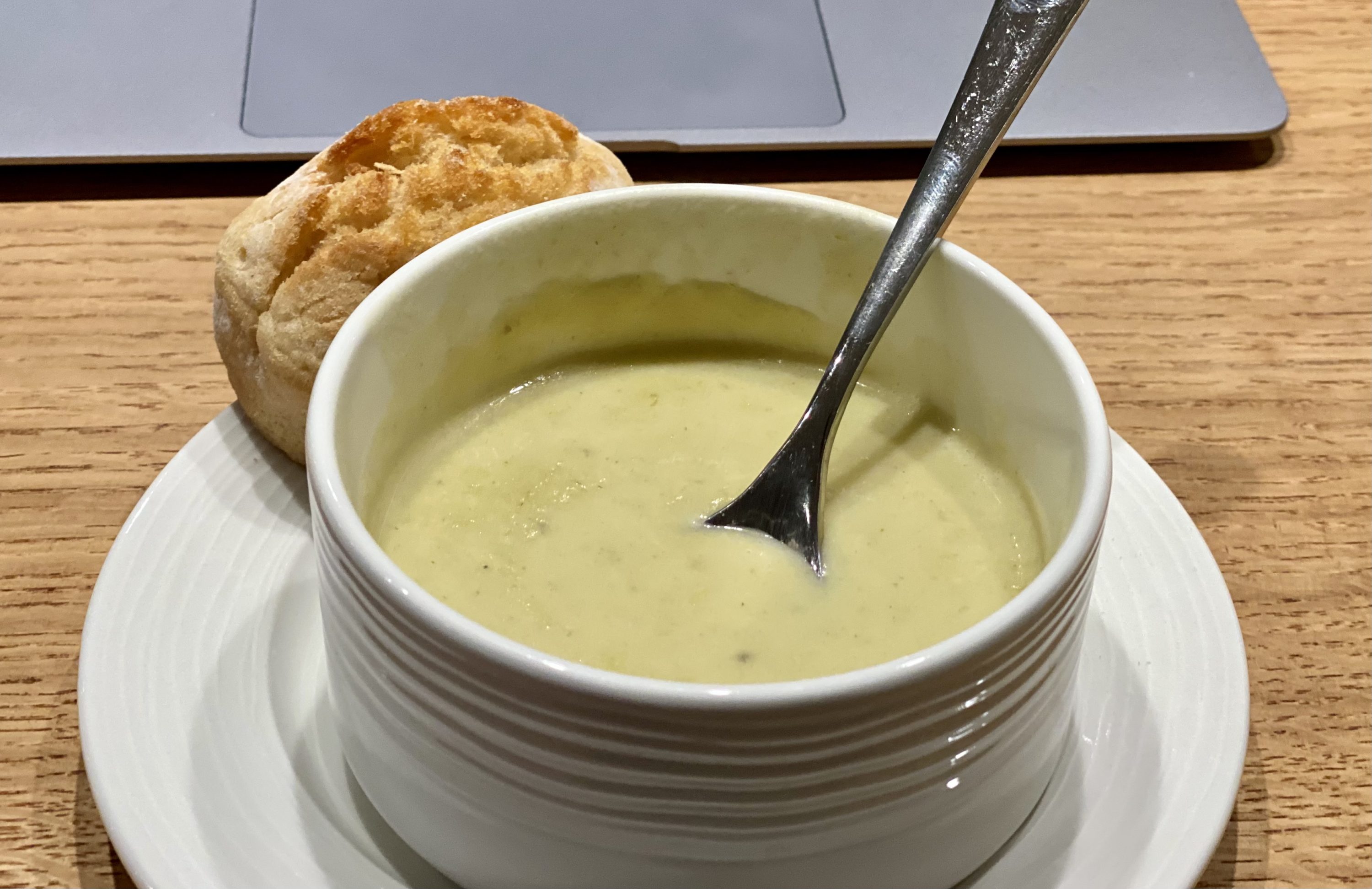 American Express Centurion Lounge Heathrow Terminal 3 leak and potato soup