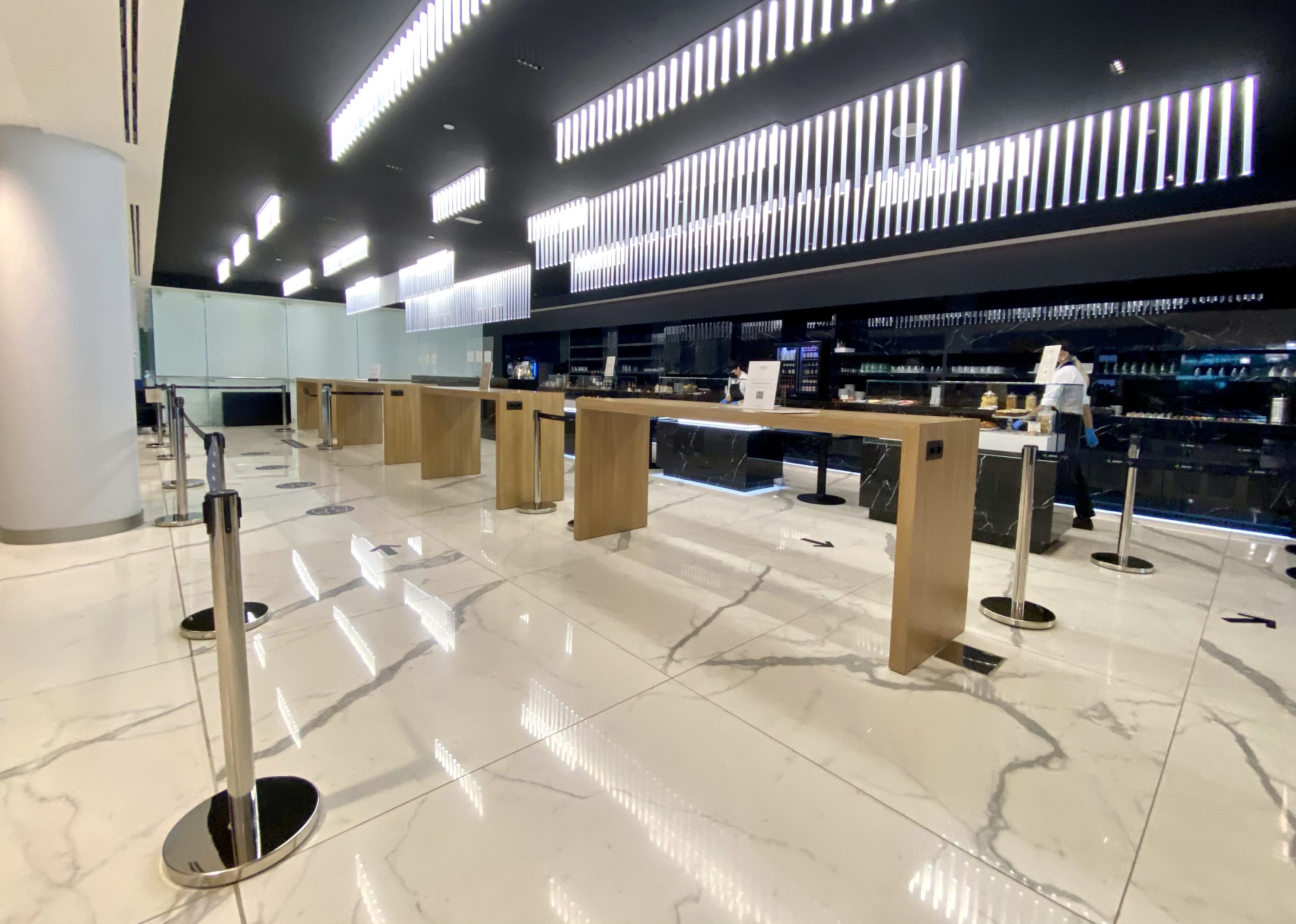 British Airways Club Europe A321neo Joan Miro lounge food service area
