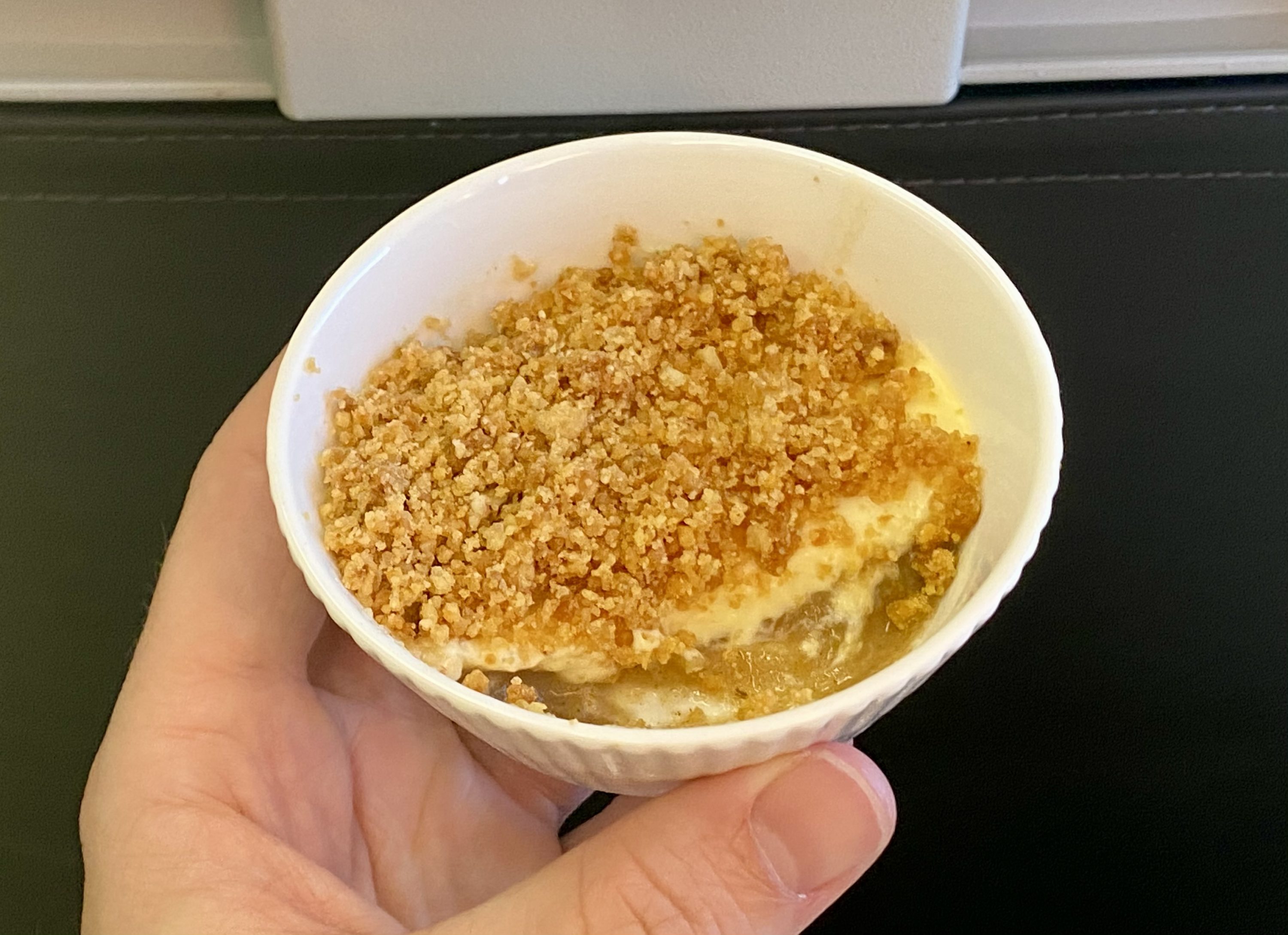 British Airways Club Europe A321neo crumble dessert
