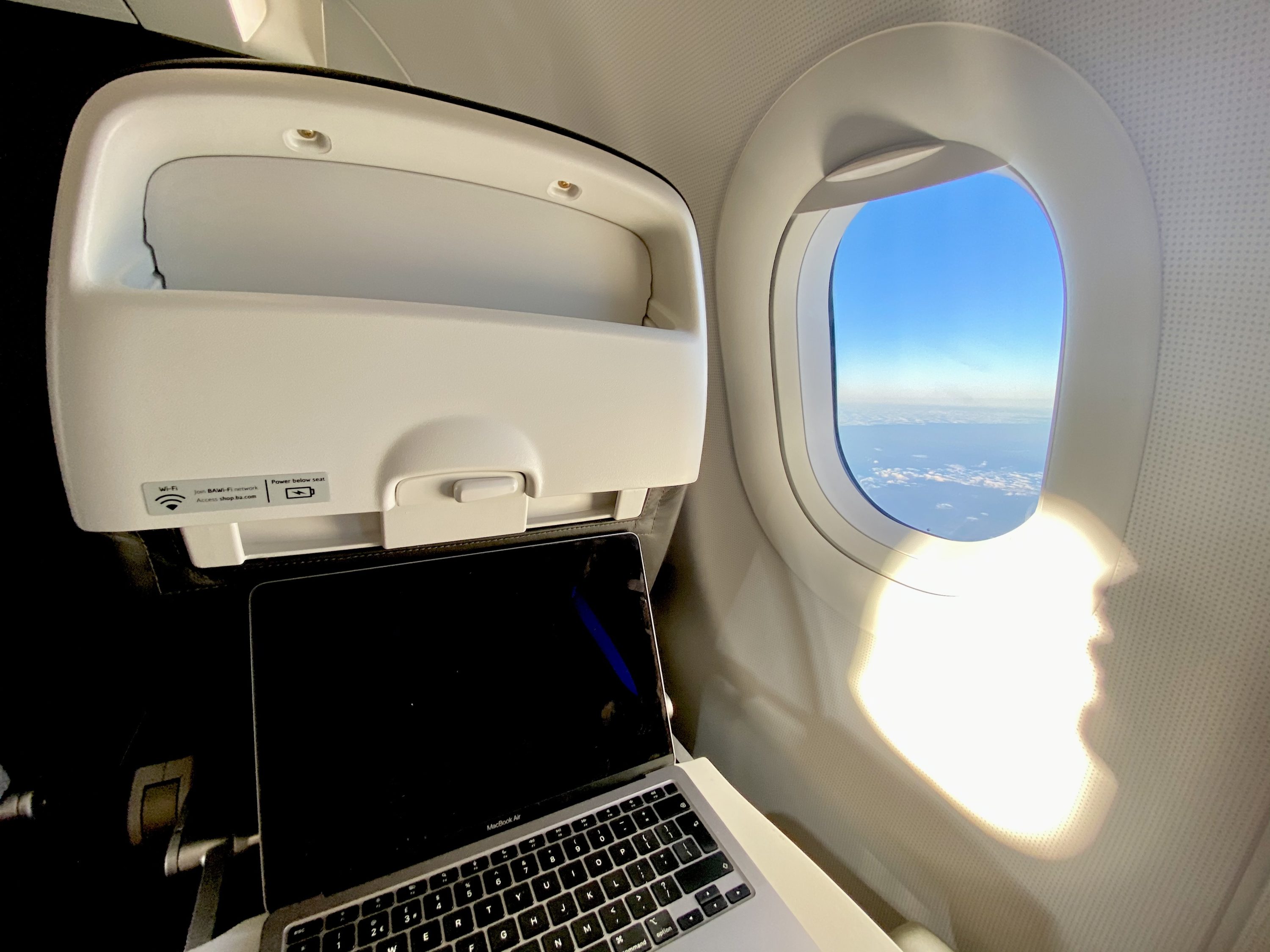 British Airways Club Europe A321neo laptop on tray table