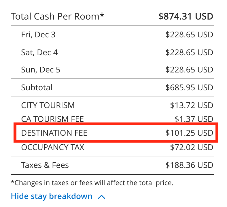 Destination fee at Andaz San Diego