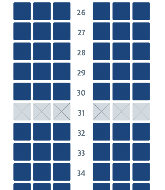 American Airlines Main Cabin Regular Seats on Seat Map
