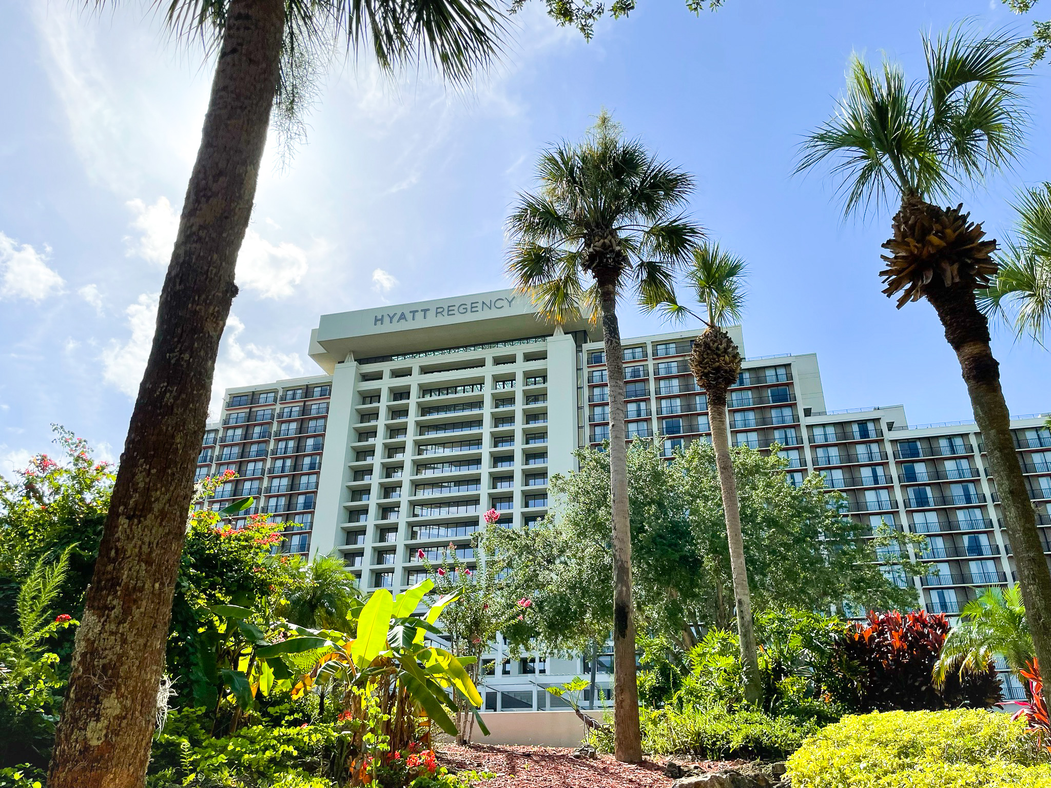 Palm trees and front of at the Hyatt Regency Grand Cypress Orlando