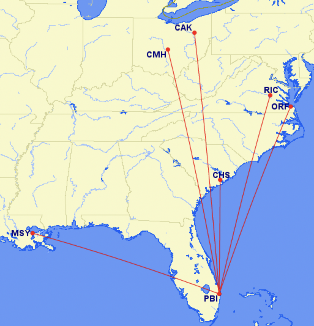 Breeze Airways new routes from West Palm Beach 