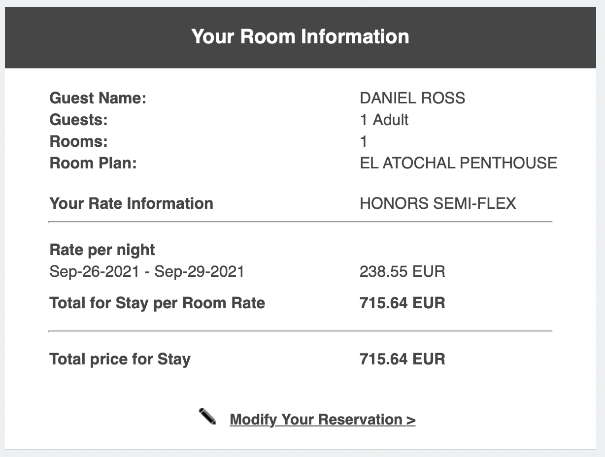 Three nights in El Atochal Penthouse.