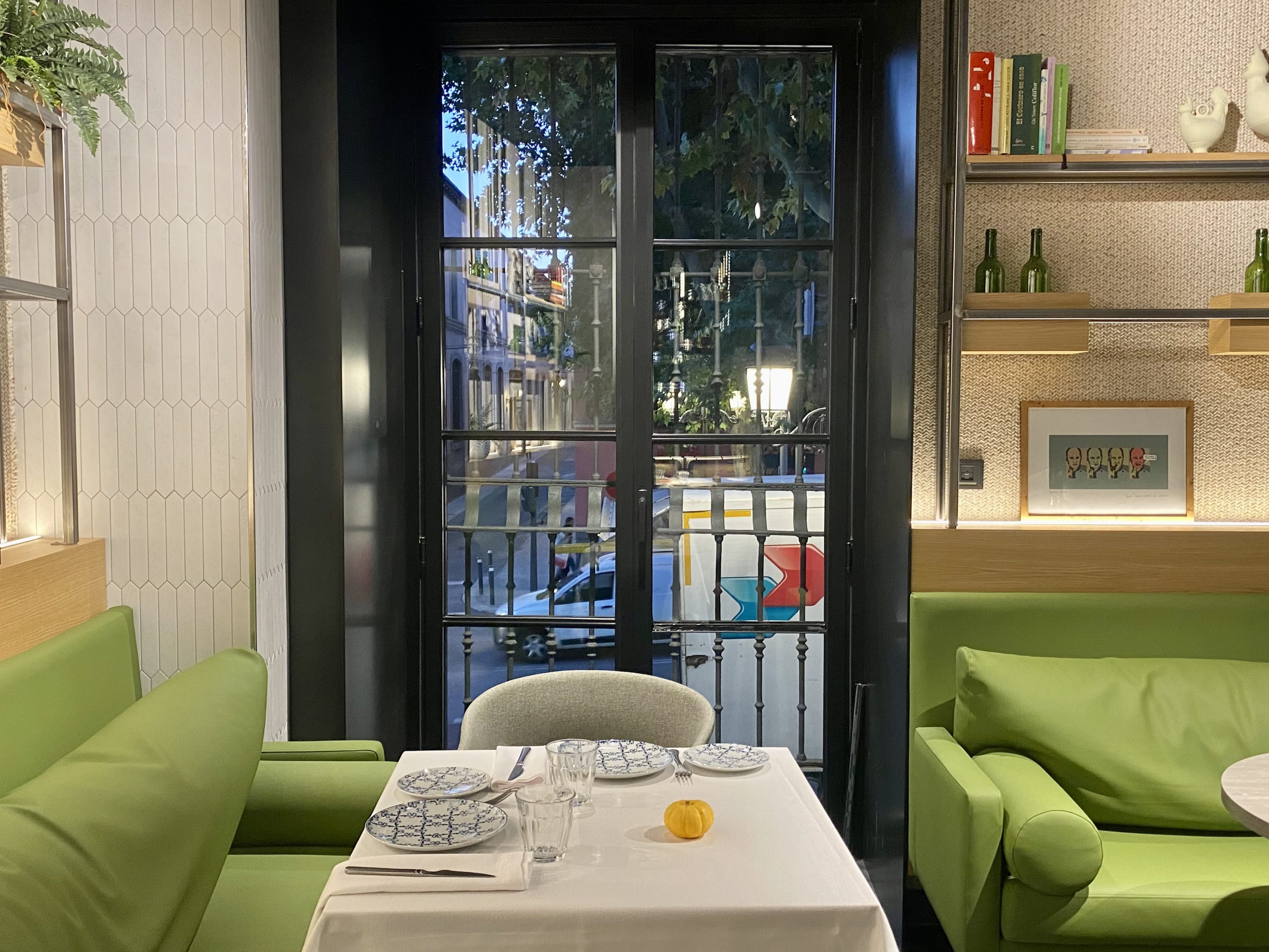 The Atocha Hotel Madrid Tapestry Collection by Hilton the view onto the street from the restaurant at dinner