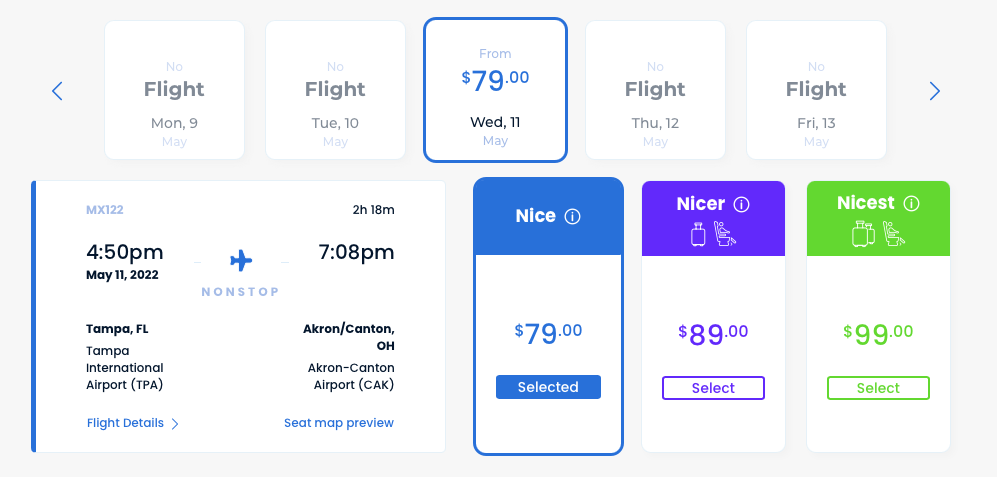 A one way Breeze fare from Tampa to Akron Canton