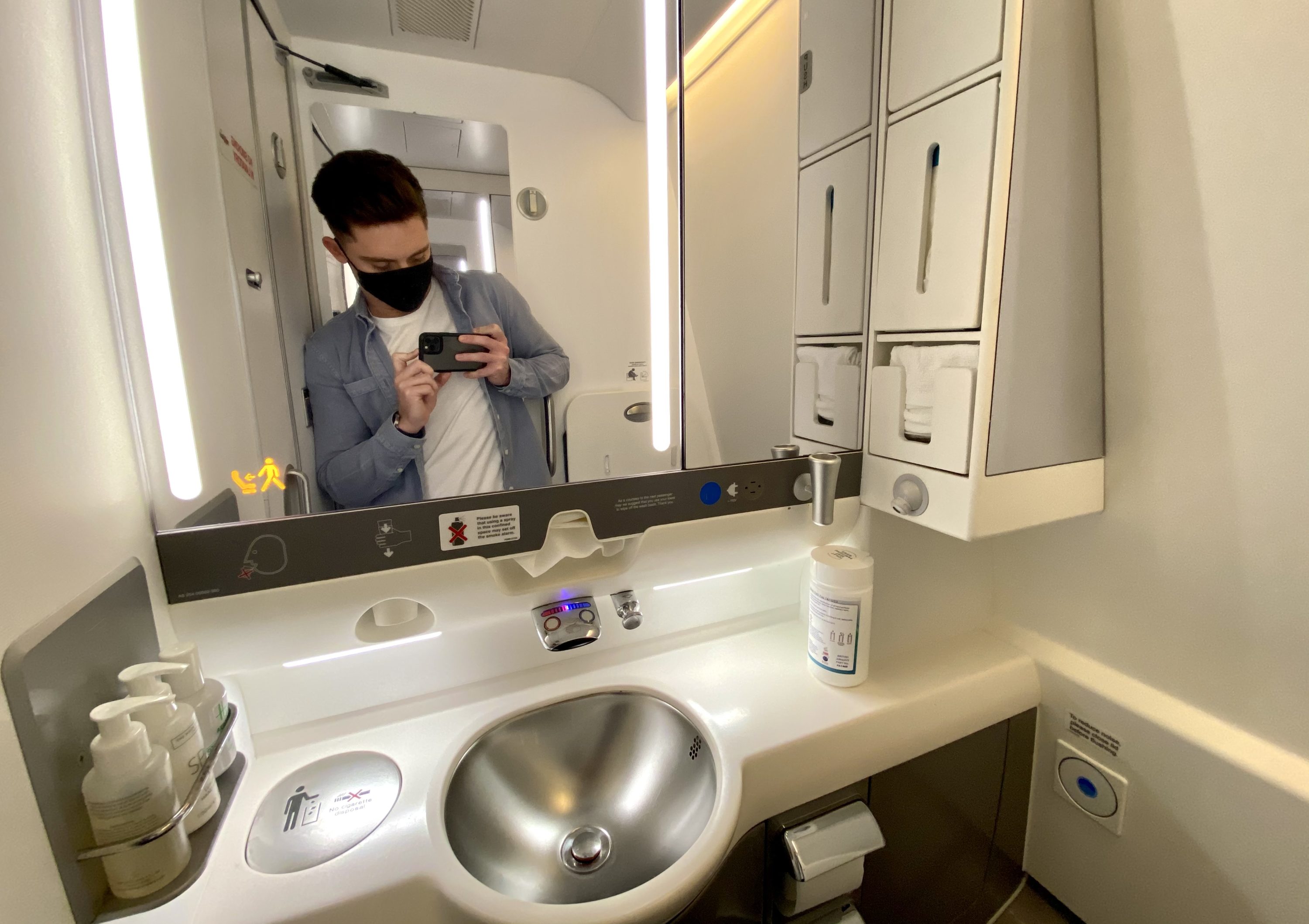 British Airways Club Europe A380 Club World lower deck rear restroom