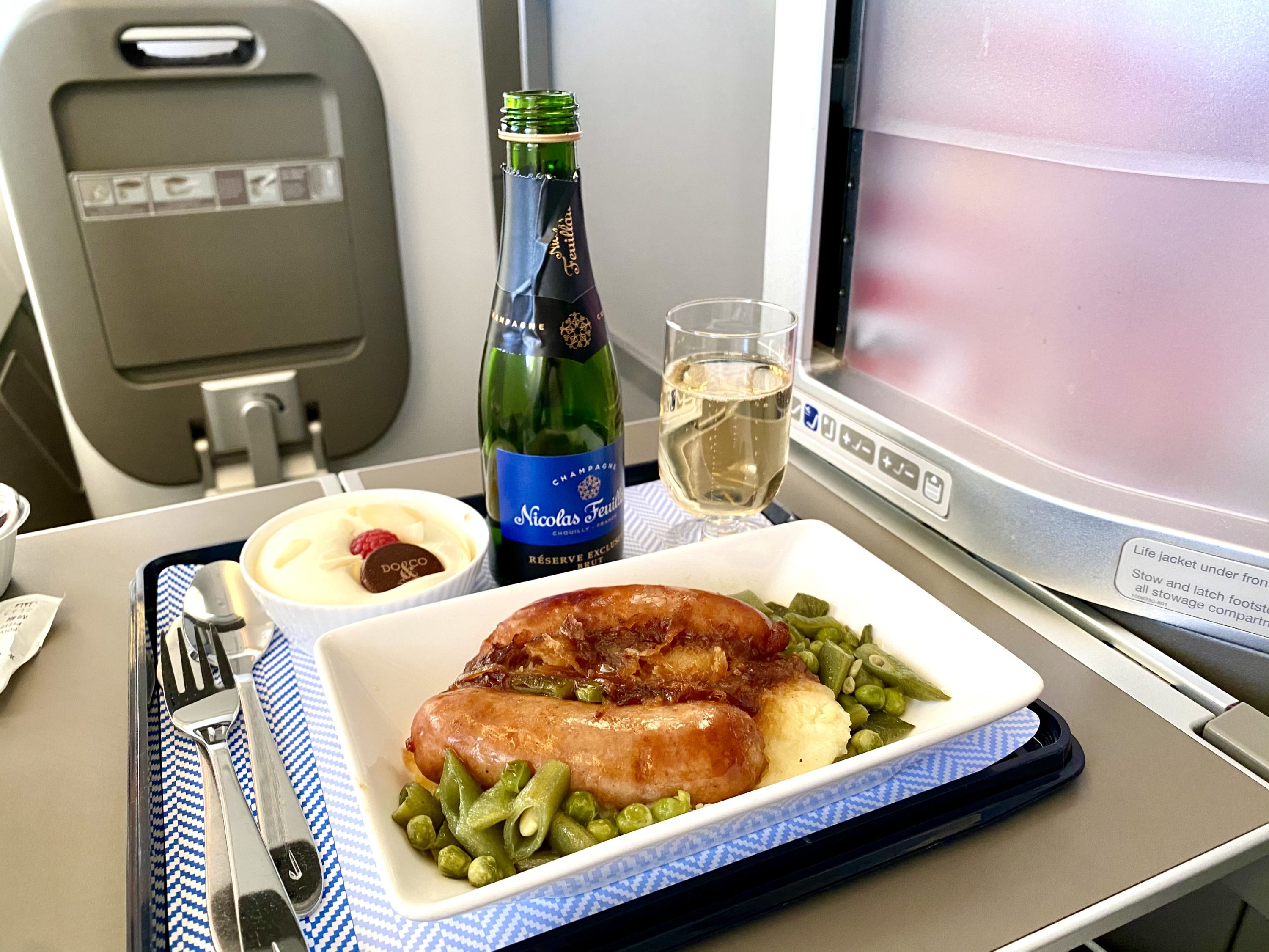 British Airways Club Europe A380 bangers and mash