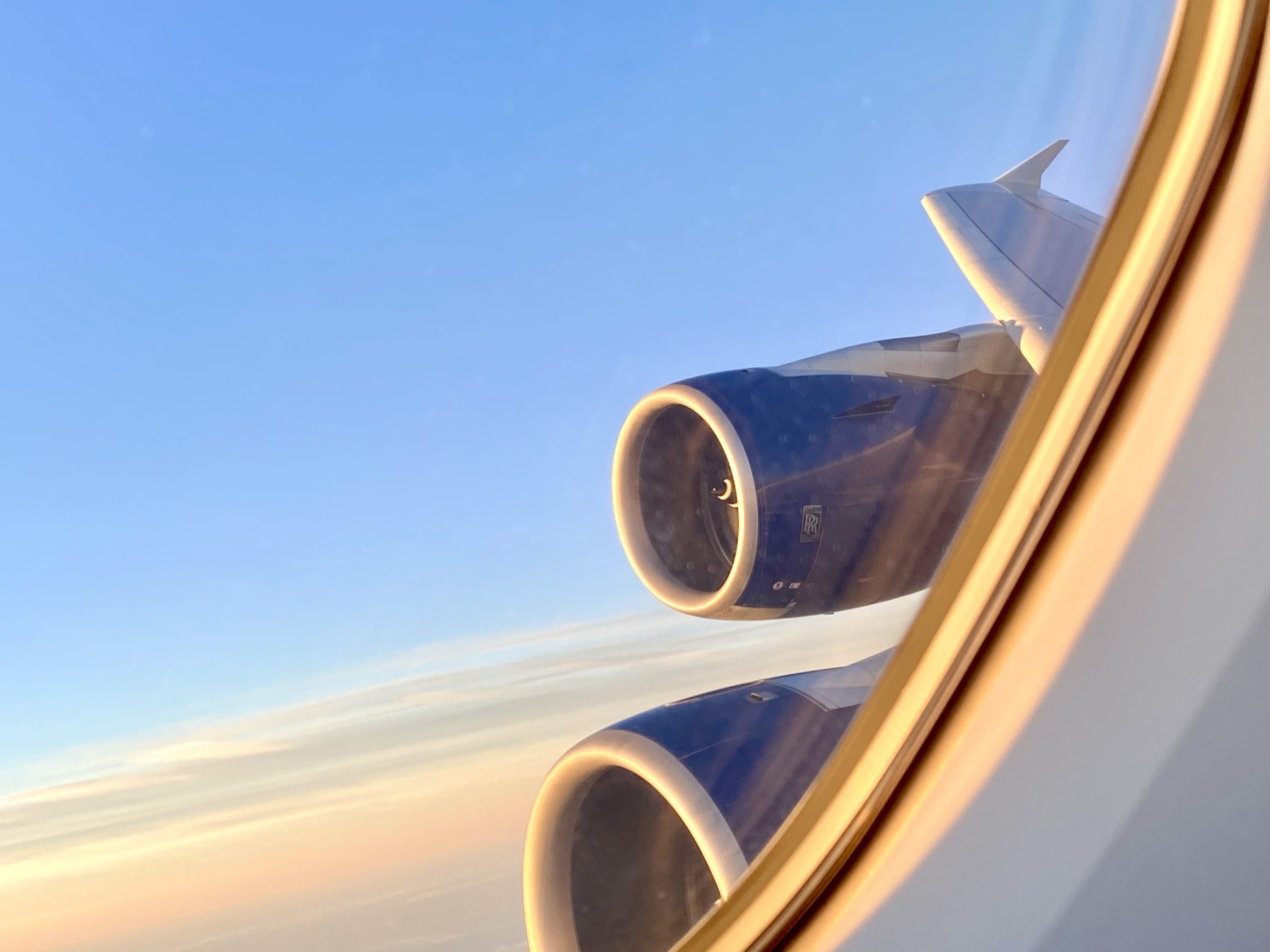 British Airways Club Europe A380 view of engine from the upper deck