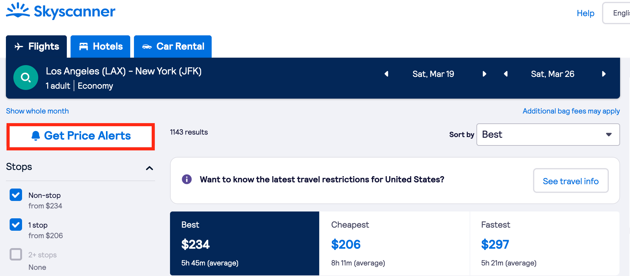 Get price alerts on Skyscanner