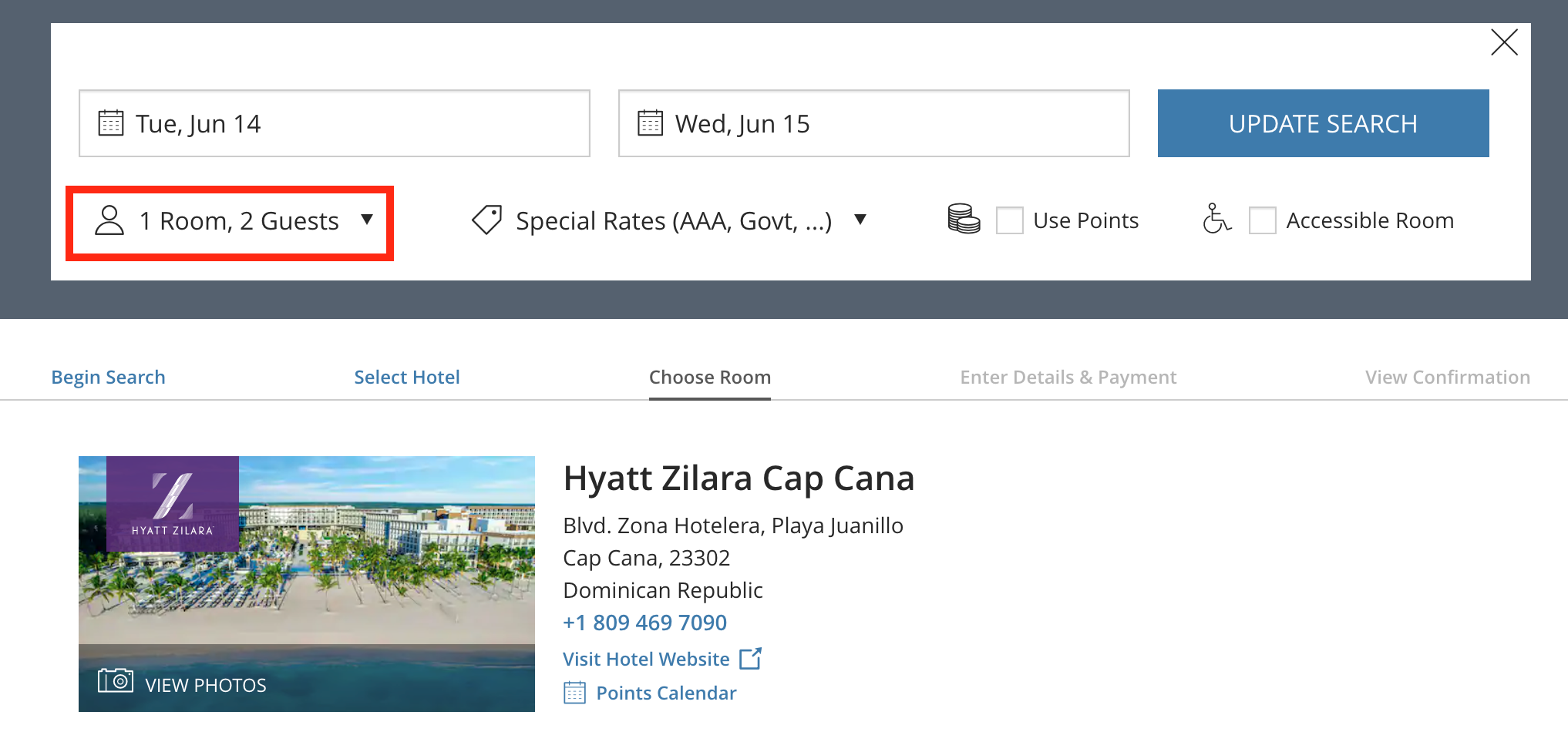 Hyatt Zilara booking process