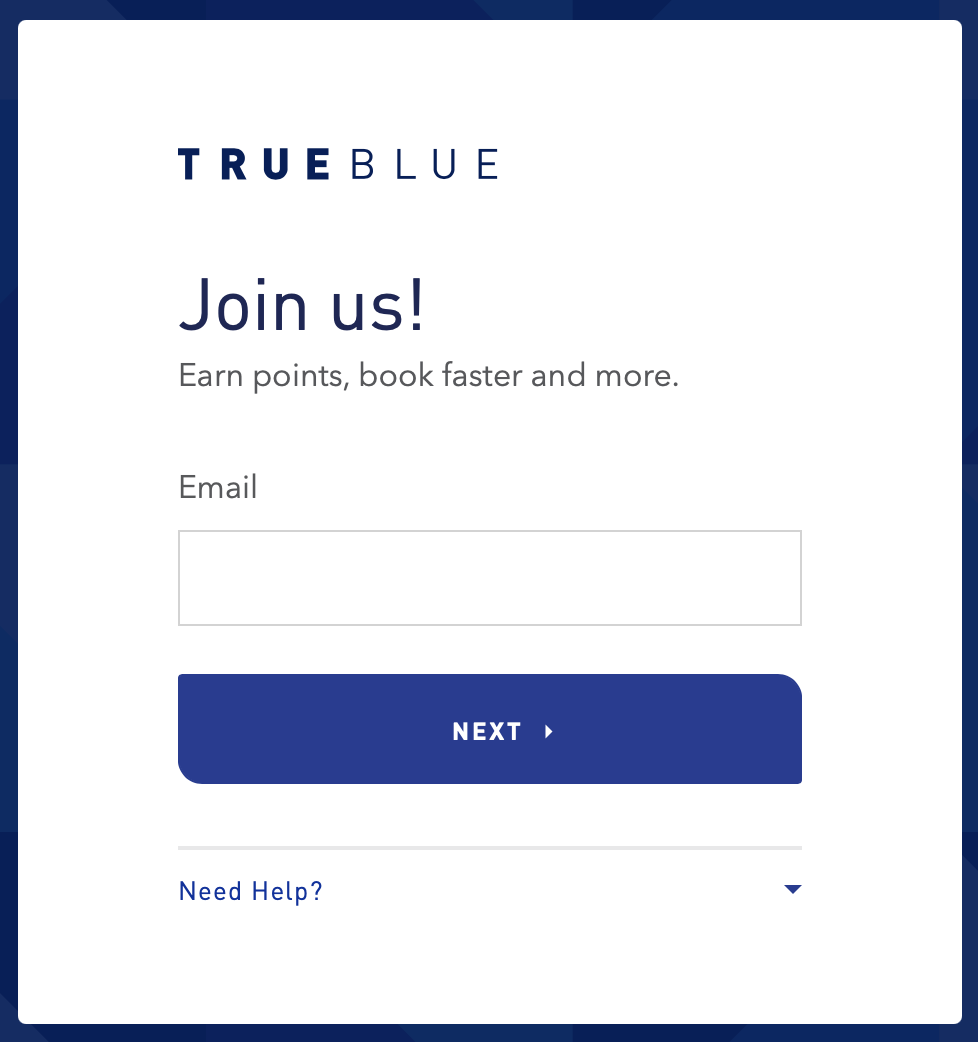 JetBlue Create Account Screen JetBlue Create Account Screen