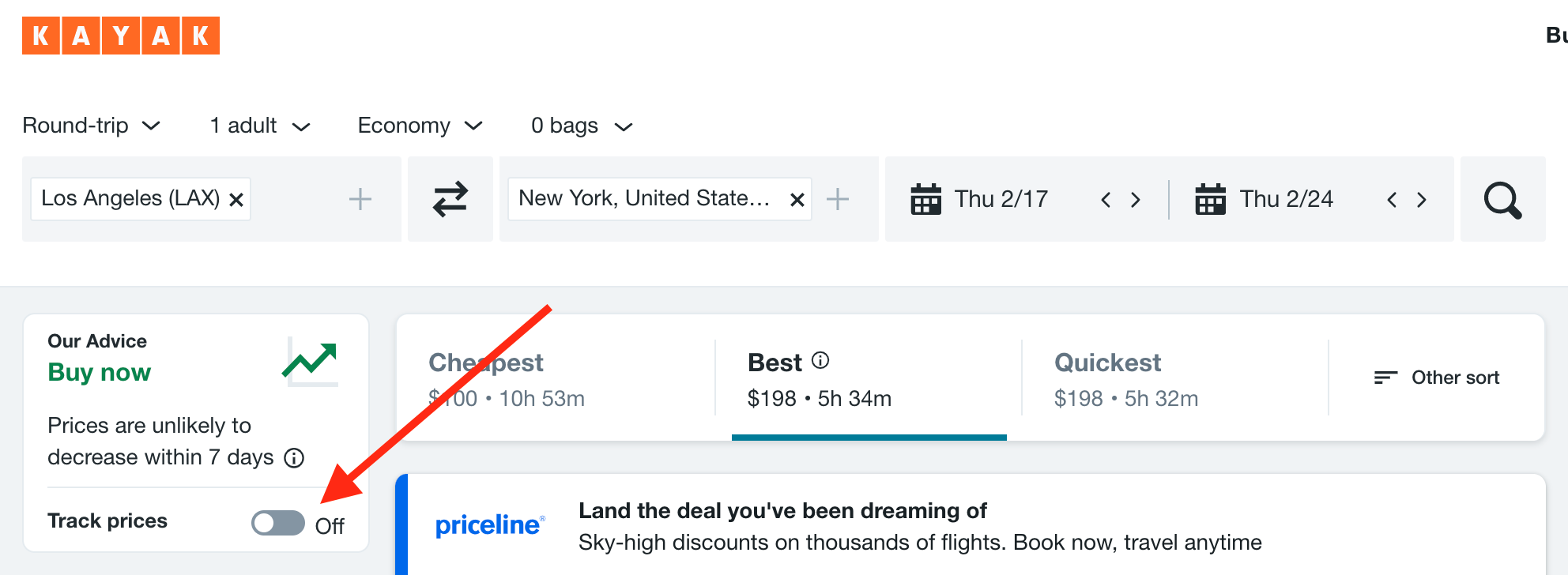 Kayak price tracker