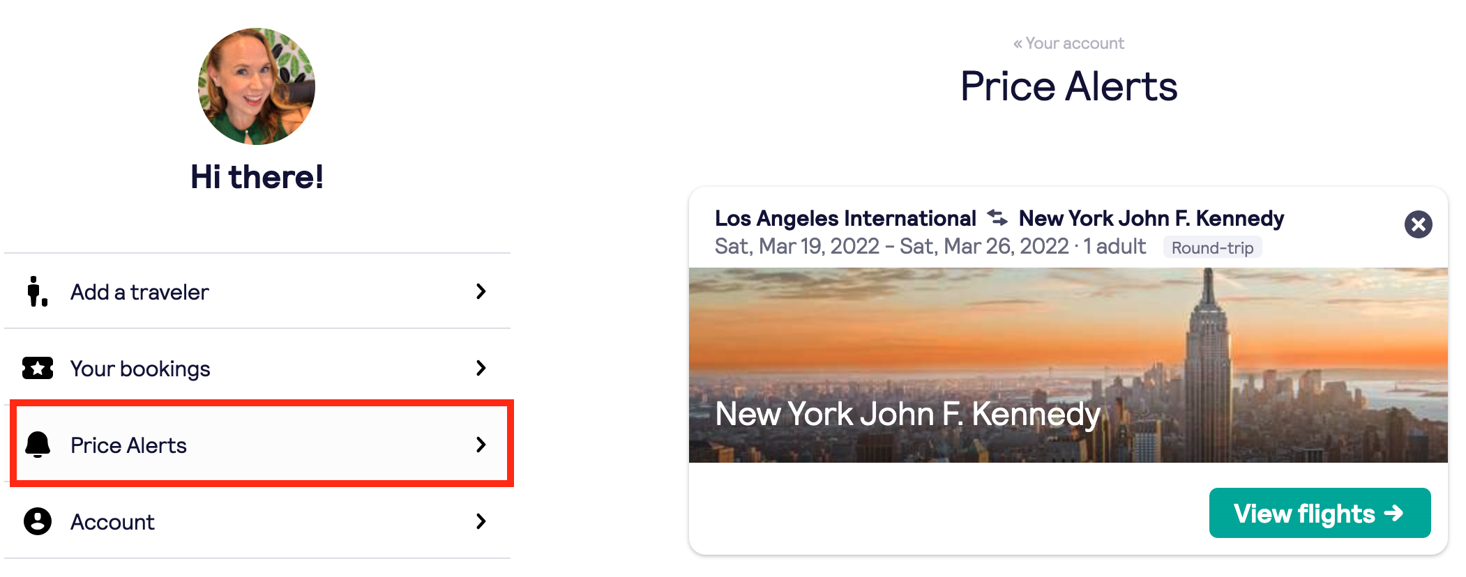 Manage price alerts on Skyscanner