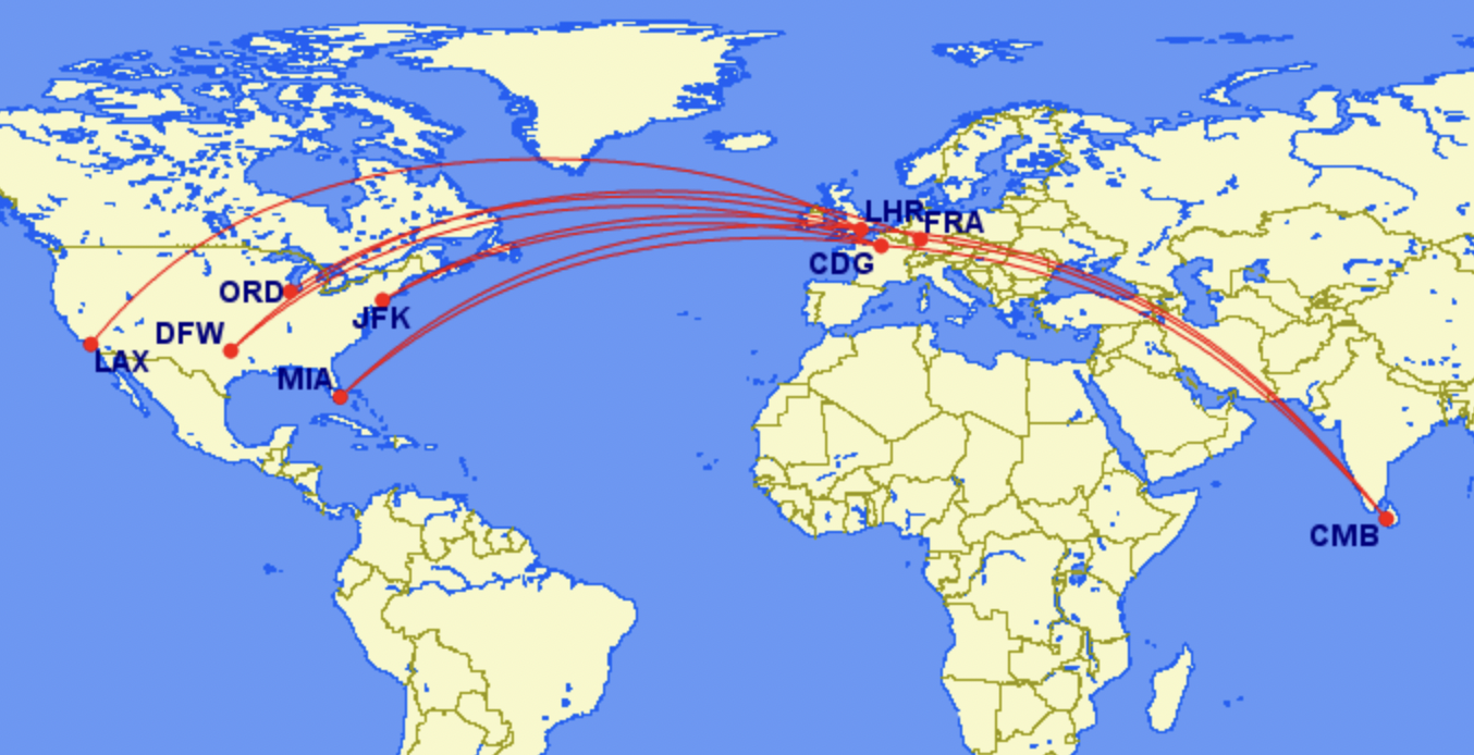 American and SriLankan's new codeshare routes