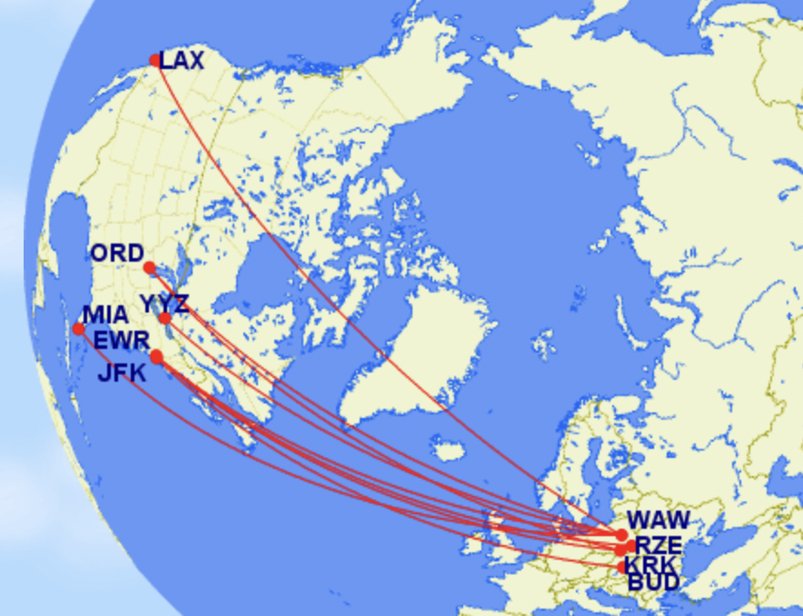 LOT's North American route network