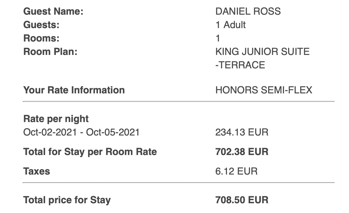 The cost of 3 nights at the Alexandra Barcelona Hotel