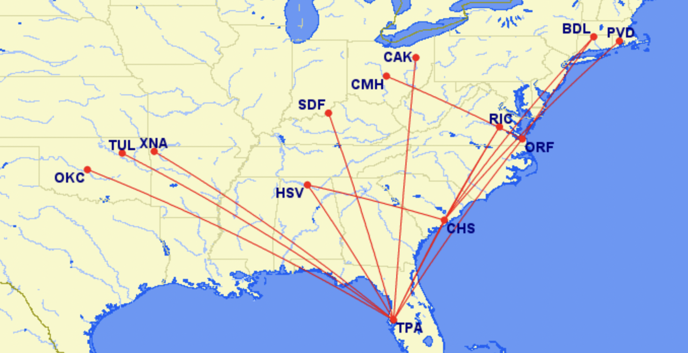 Breeze's A220-300 routes