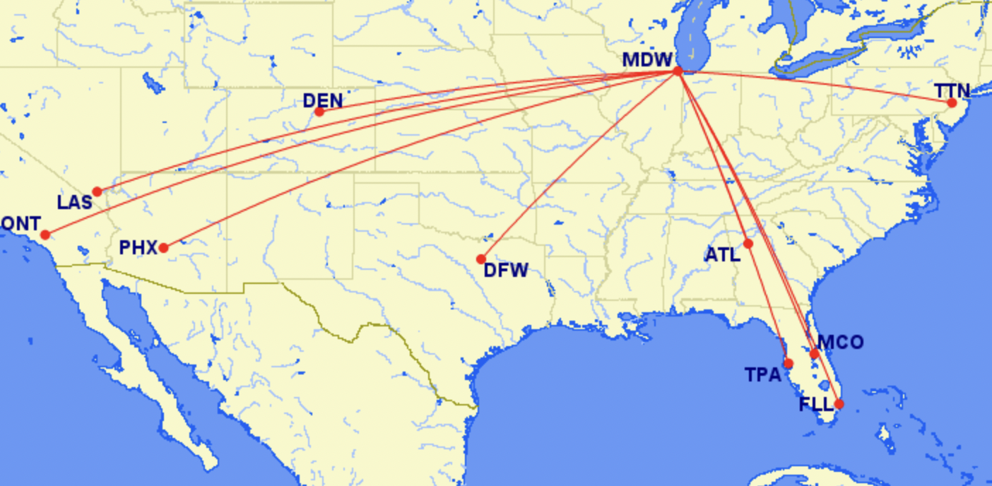 Frontier's new routes from Chicago Midway (MDW)