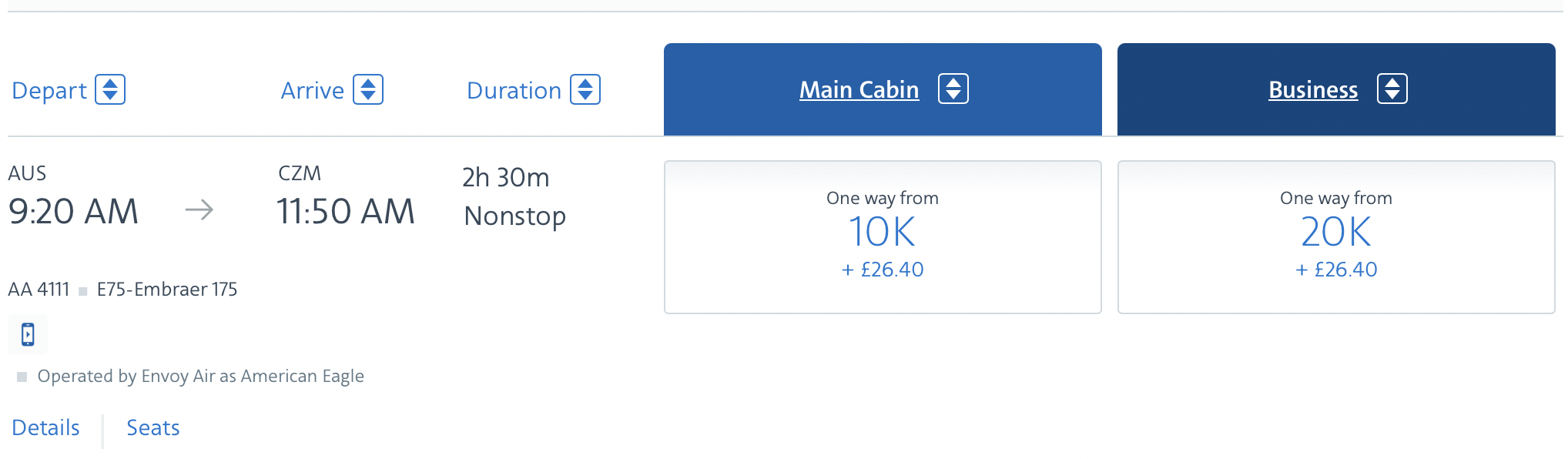 Austin to Cozumel with AA points