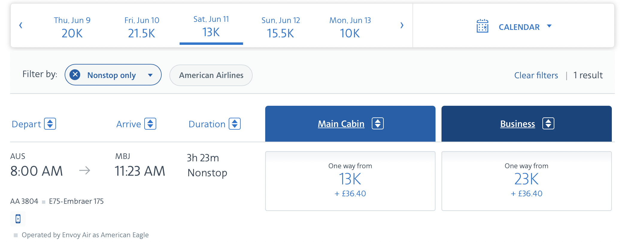 Austin to Montego Bay with AA points